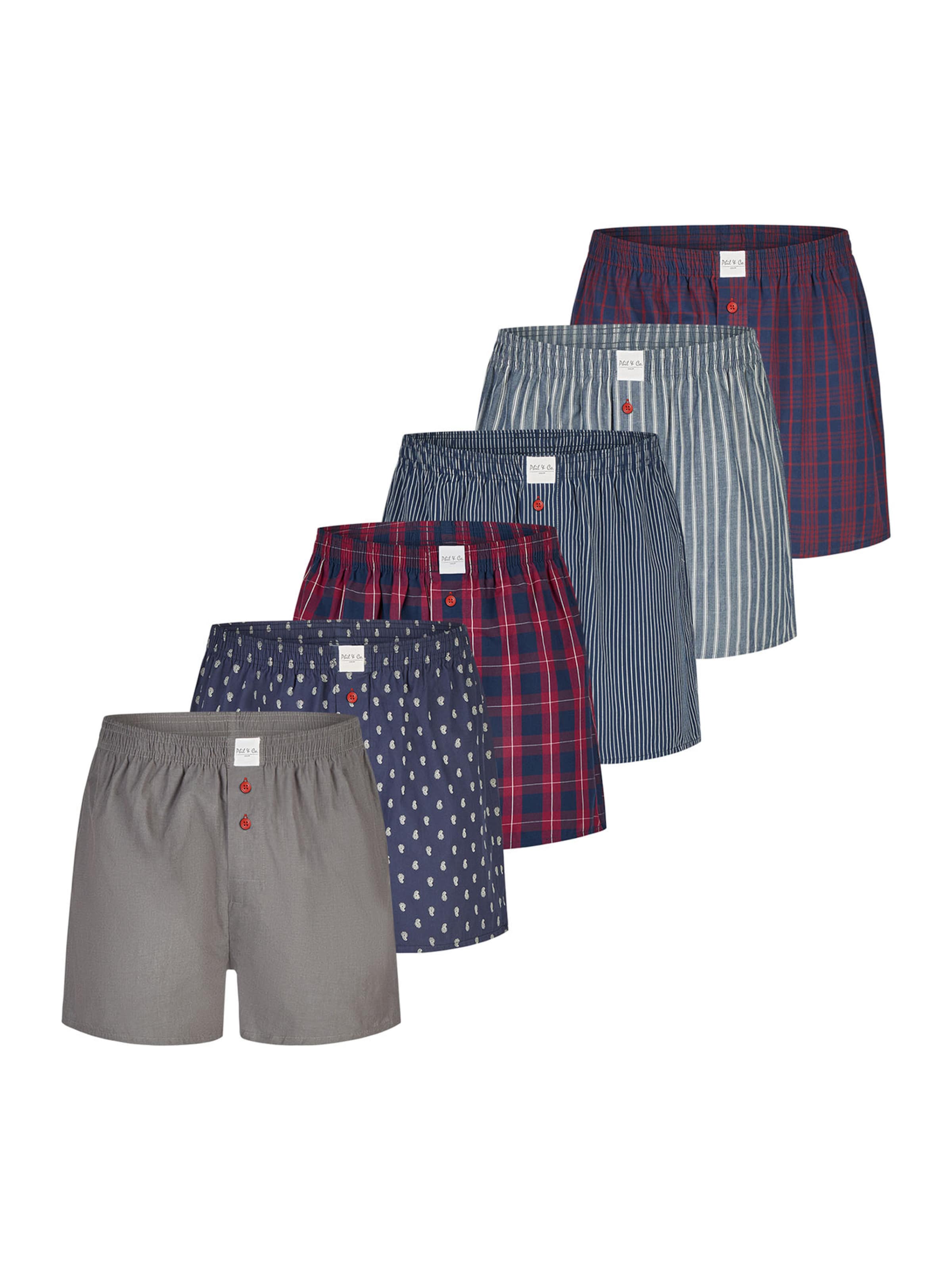 Phil & Co. Berlin Boxershorts 'Classics' in de kleur Marine / Taupe / Rood, Productweergave