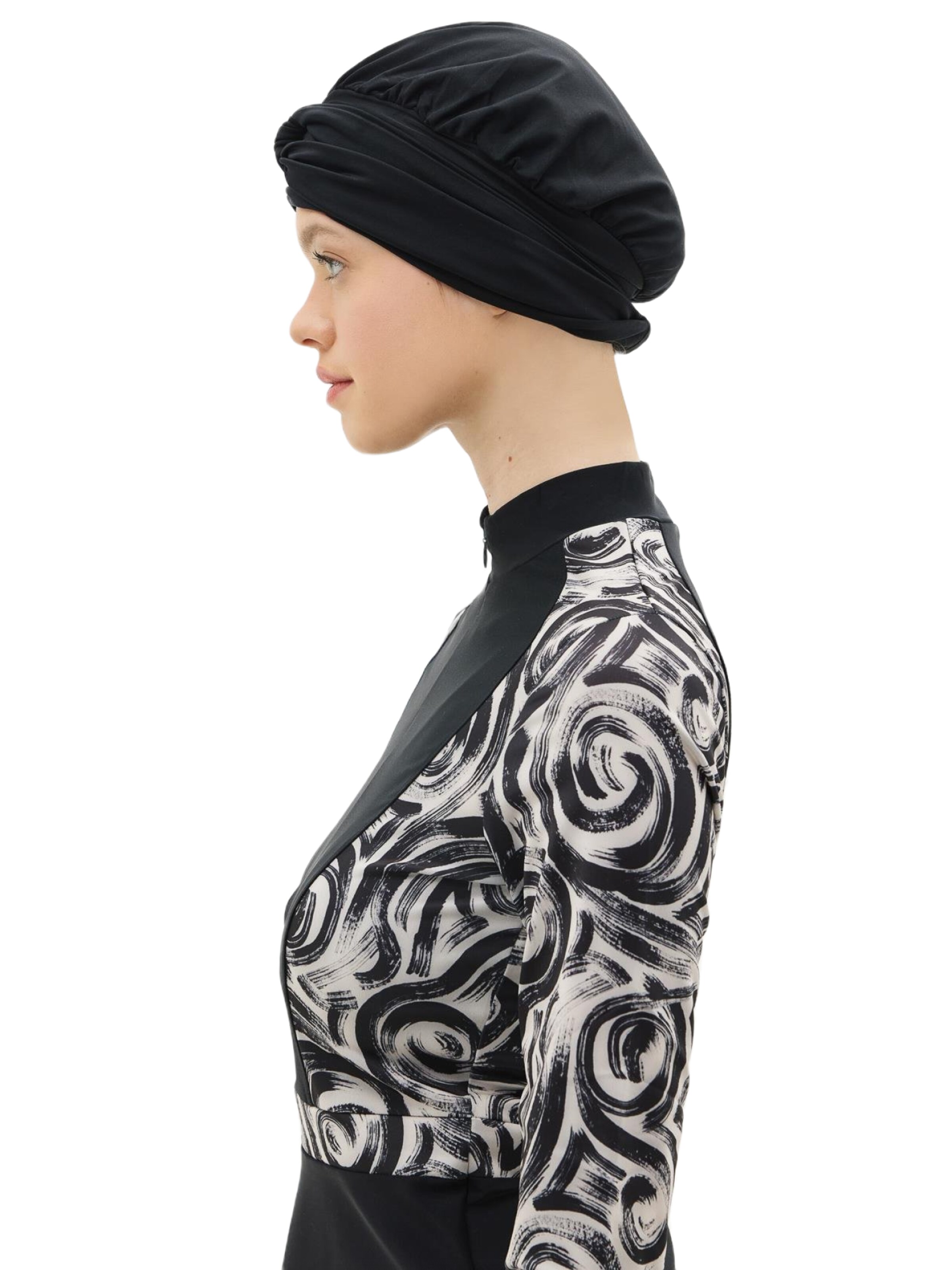 C&City Set: Badeanzugkleid, Badehose und Mütze in Schwarz