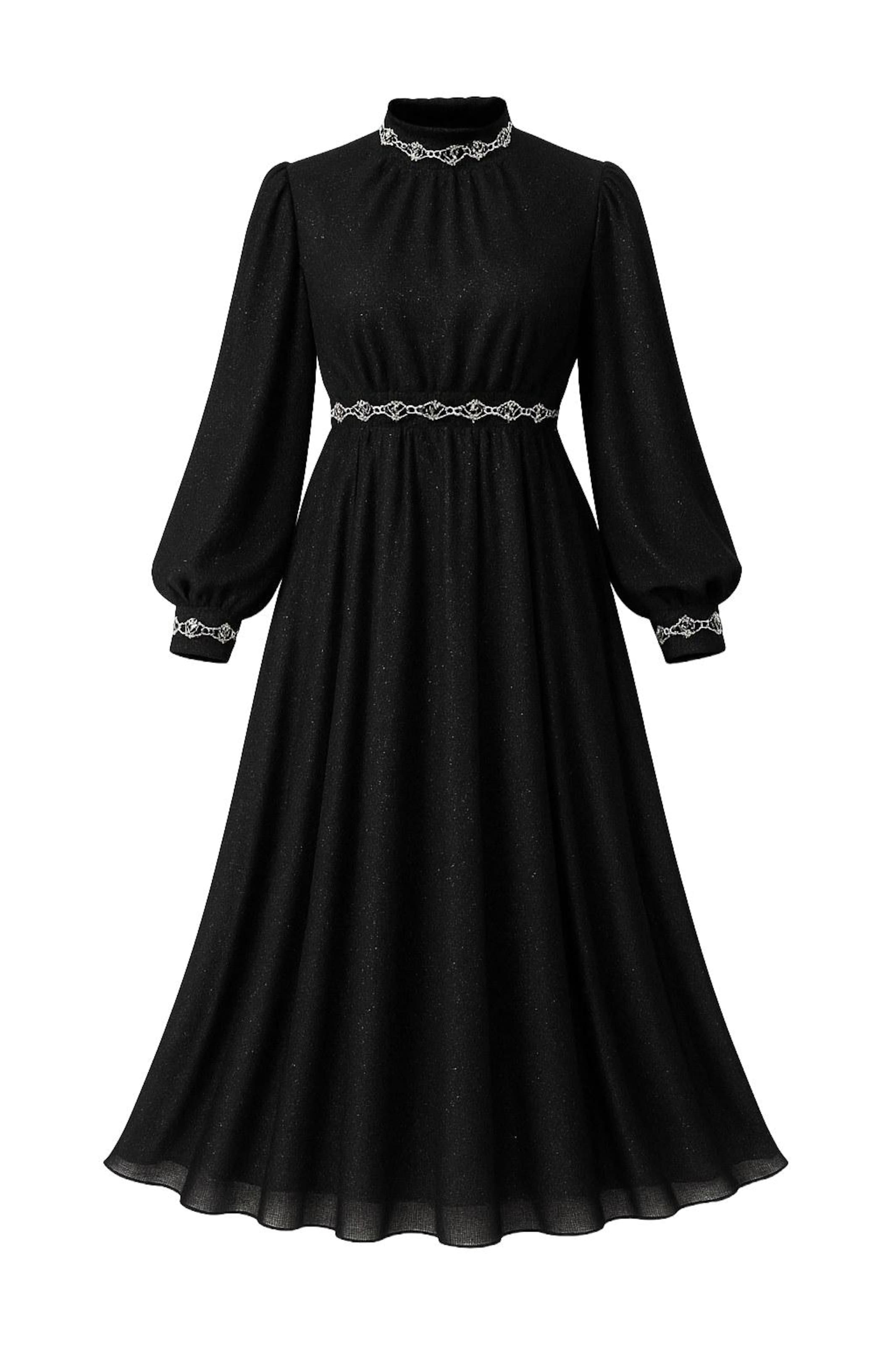 MODAMIHRAM Kleid in schwarz / transparent / perlweiß, Produktansicht