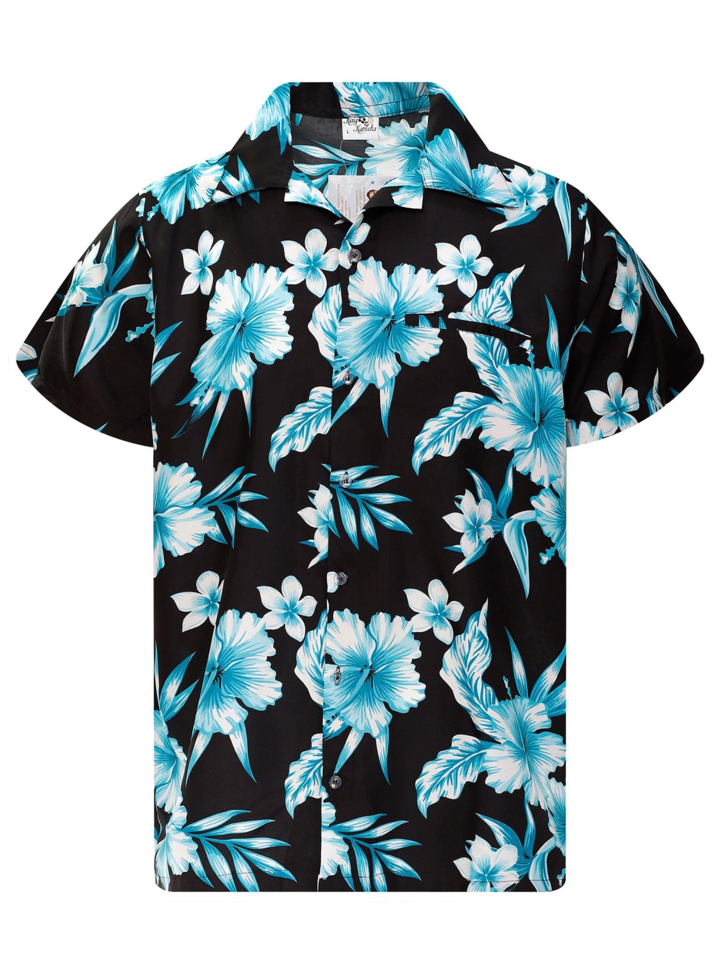 King Kameha Shirt 'Mono Flowers' in Blauw: voorkant