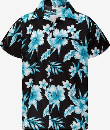 King Kameha Shirt 'Mono Flowers' in Blue: front