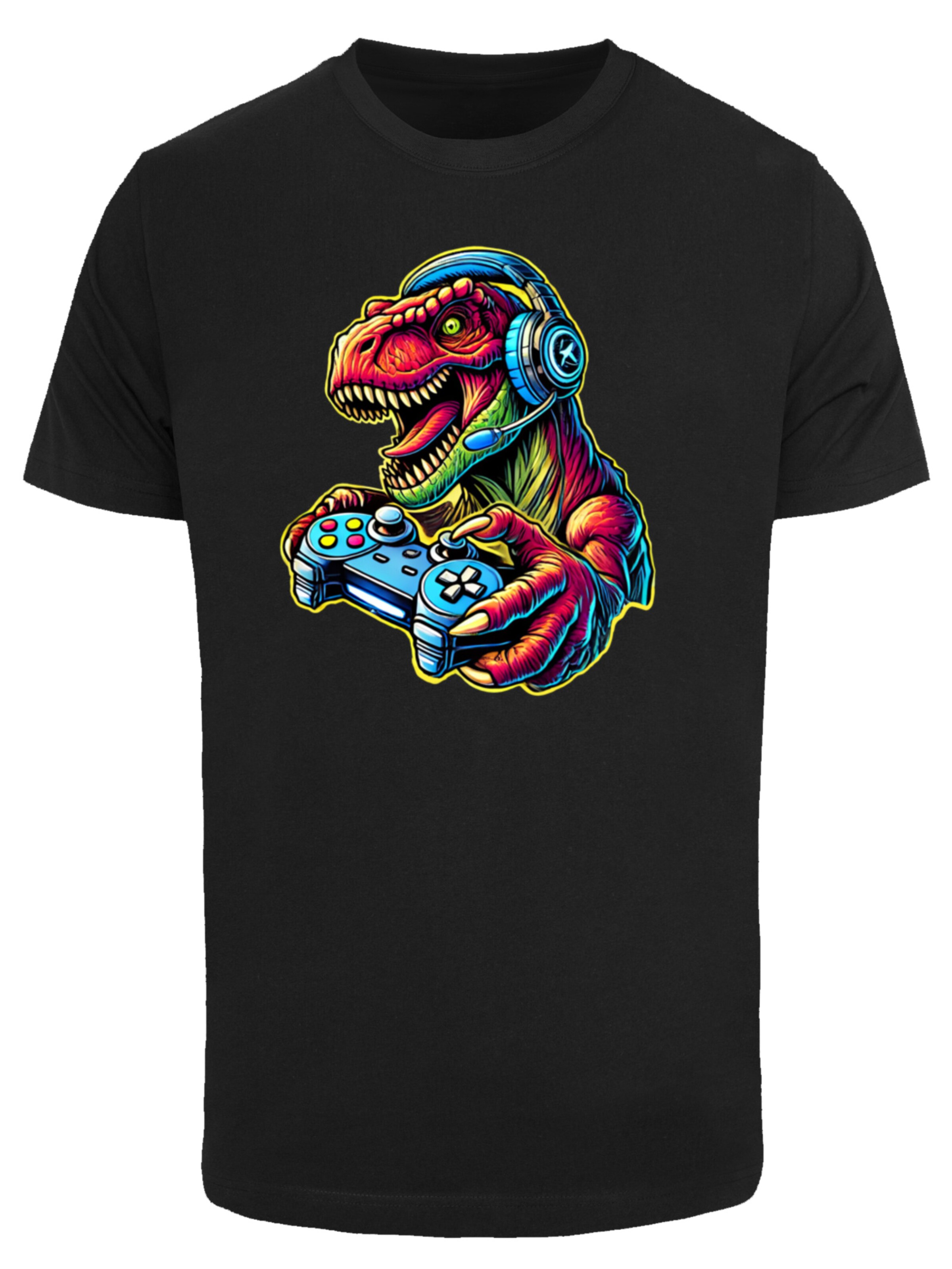 F4NT4STIC Shirt 'Dinosaurier Gamer' in Black: front