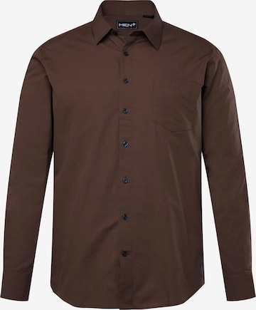 Men Plus Comfort fit Button Up Shirt in Brown: front