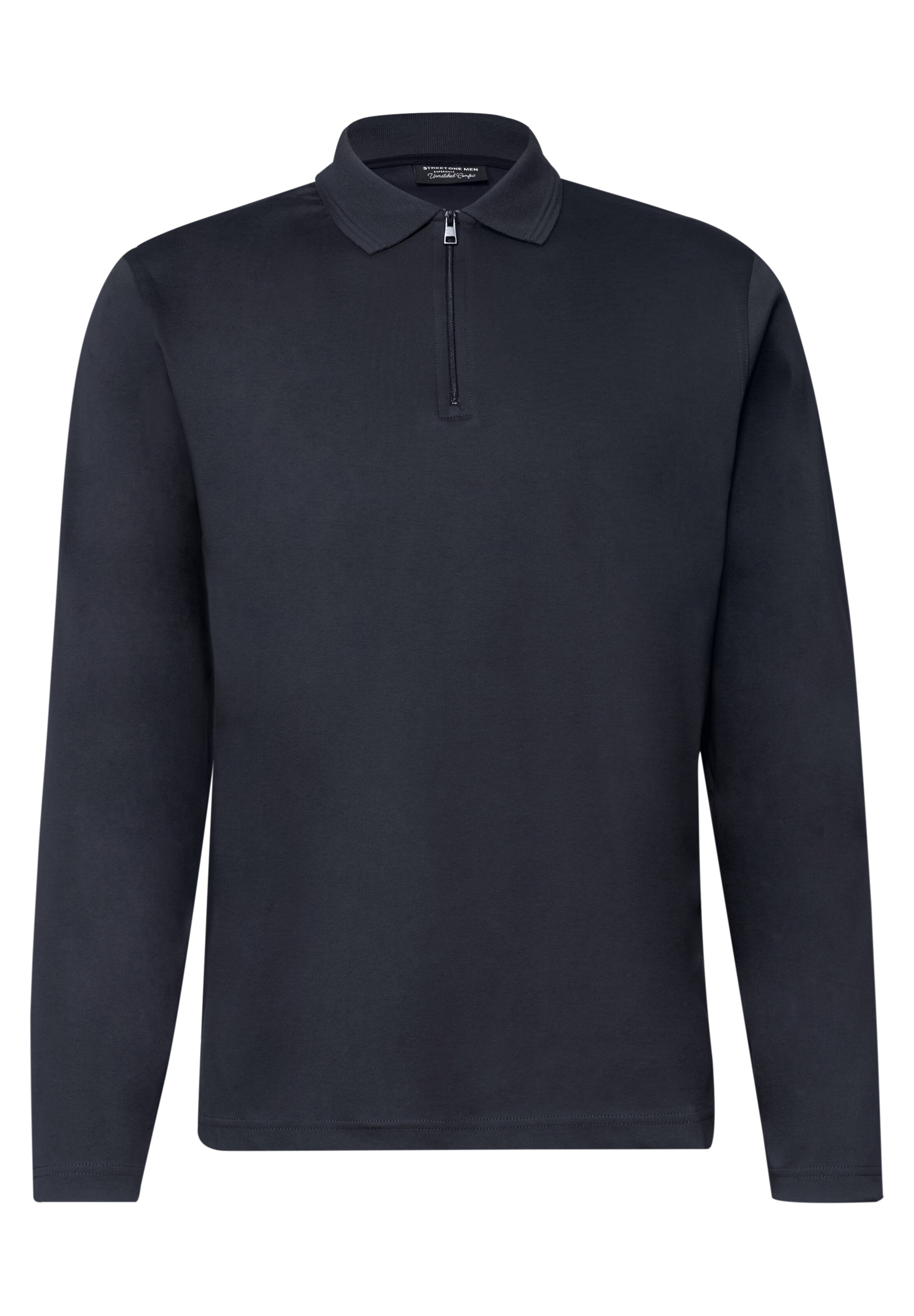 Street One MEN Langarm Poloshirt mit Zipperdetail in XXXL in dunkelblau, Produktansicht