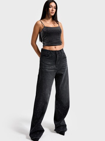 IT'S BASIC Loosefit Jeans 'RHINESTONE MID RISE LOOSE JEANS' in Zwart