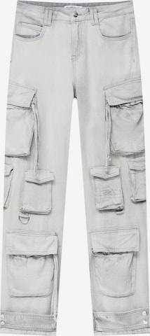 Pull&Bear Wide leg Cargojeans in Grijs: voorkant