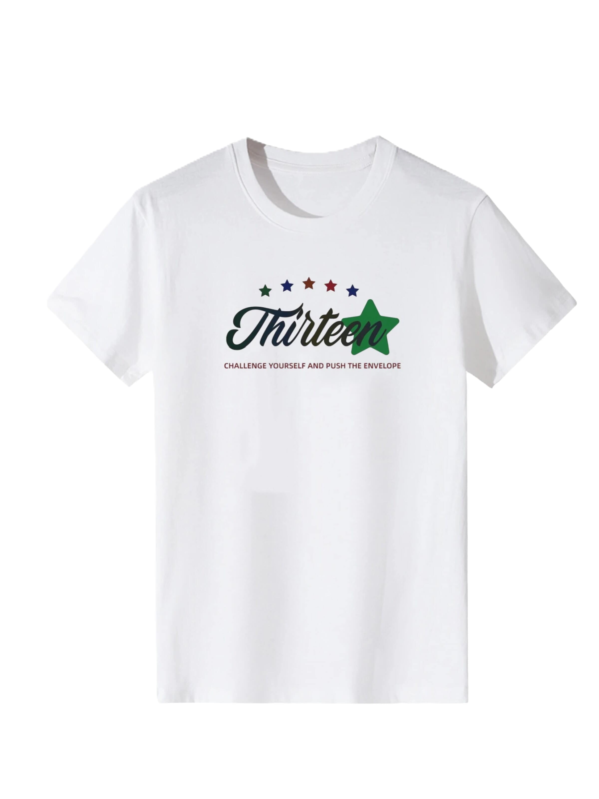 LapaPlus T-shirt 'Women Gradient Cursive Thirteen Star Print T-Shirt' en S en blanc, Vue avec produit