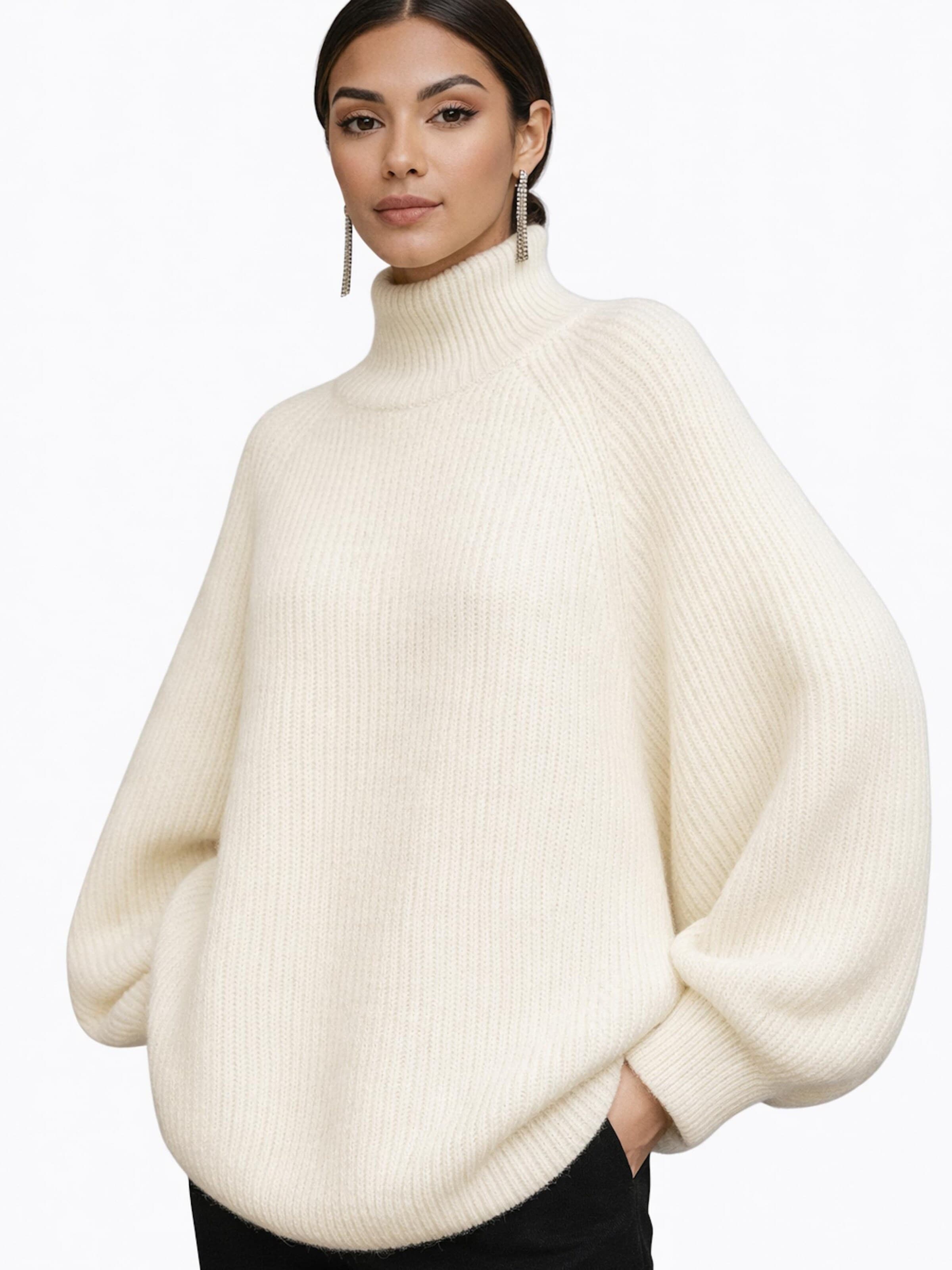 Worldclassca Oversized Sweater 'Oversized Strickpullover mit Stehkragen' in Beige: front