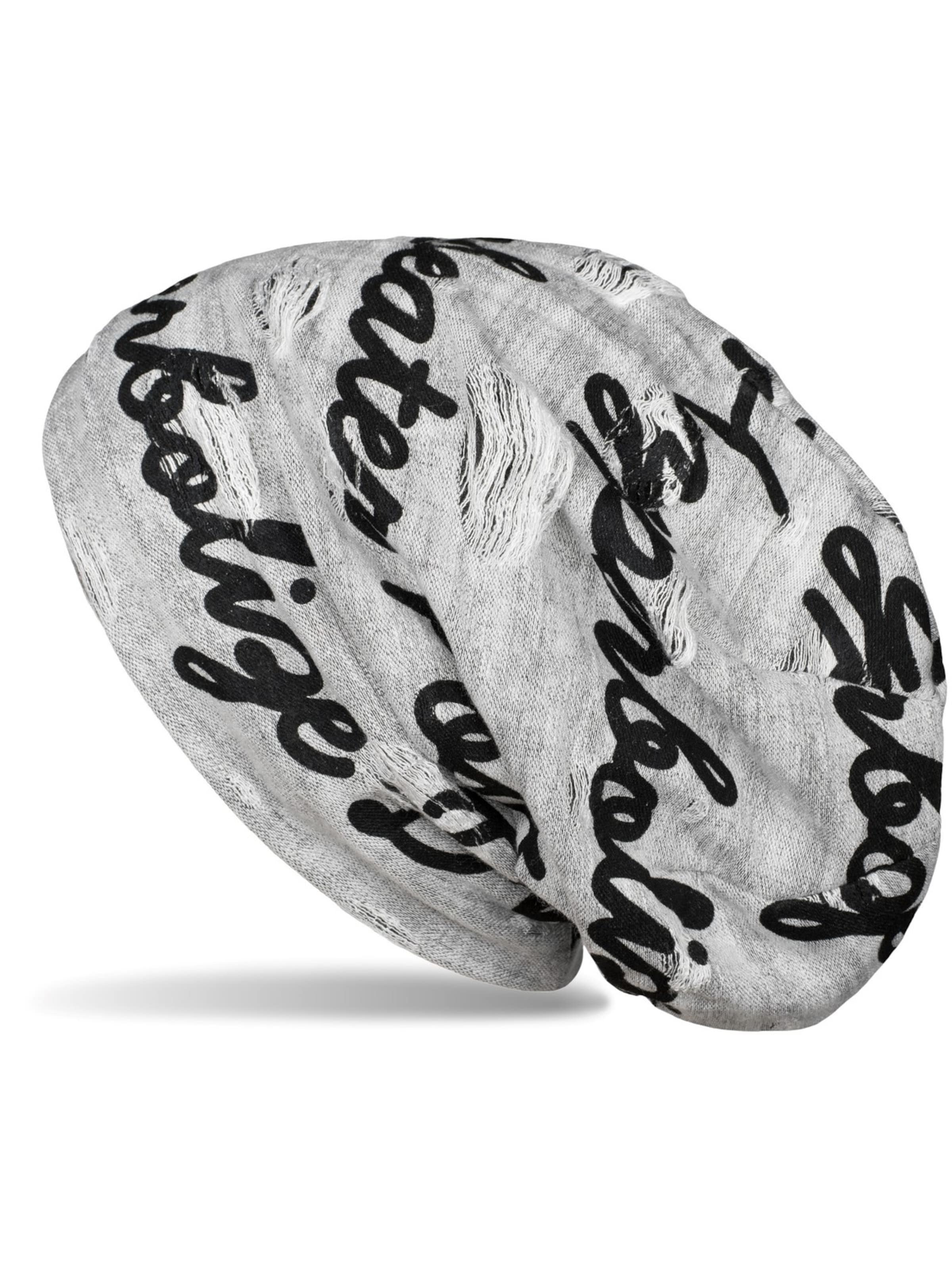 styleBREAKER Beanie 'Beanie mit Sprüche Print und Rissen' in White: front