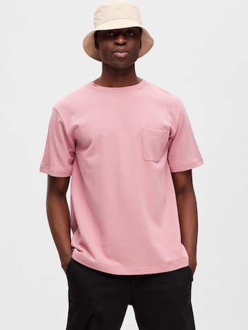 SELECTED HOMME T-Shirt 'Relax Soon' in Pink