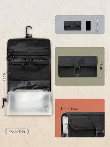 TRAVEL DUDE Toilettilaukku 'Faltbare Kulturtasche für Damen & Herren – Kulturbeutel zum Aufhängen, Flache Waschtasche & Kosmetiktasche klein, Duschtasche Camping mit 1 Liter Beutel Flugzeug Handgepäck' värissä musta