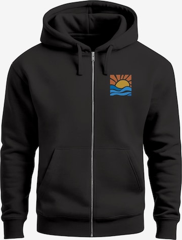 Neverless Zip-Up Hoodie 'Sun Wave Batch' in Black: front