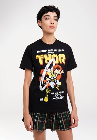 LOGOSHIRT Shirt 'Marvel Comics - Thor, Journey' in Zwart: voorkant