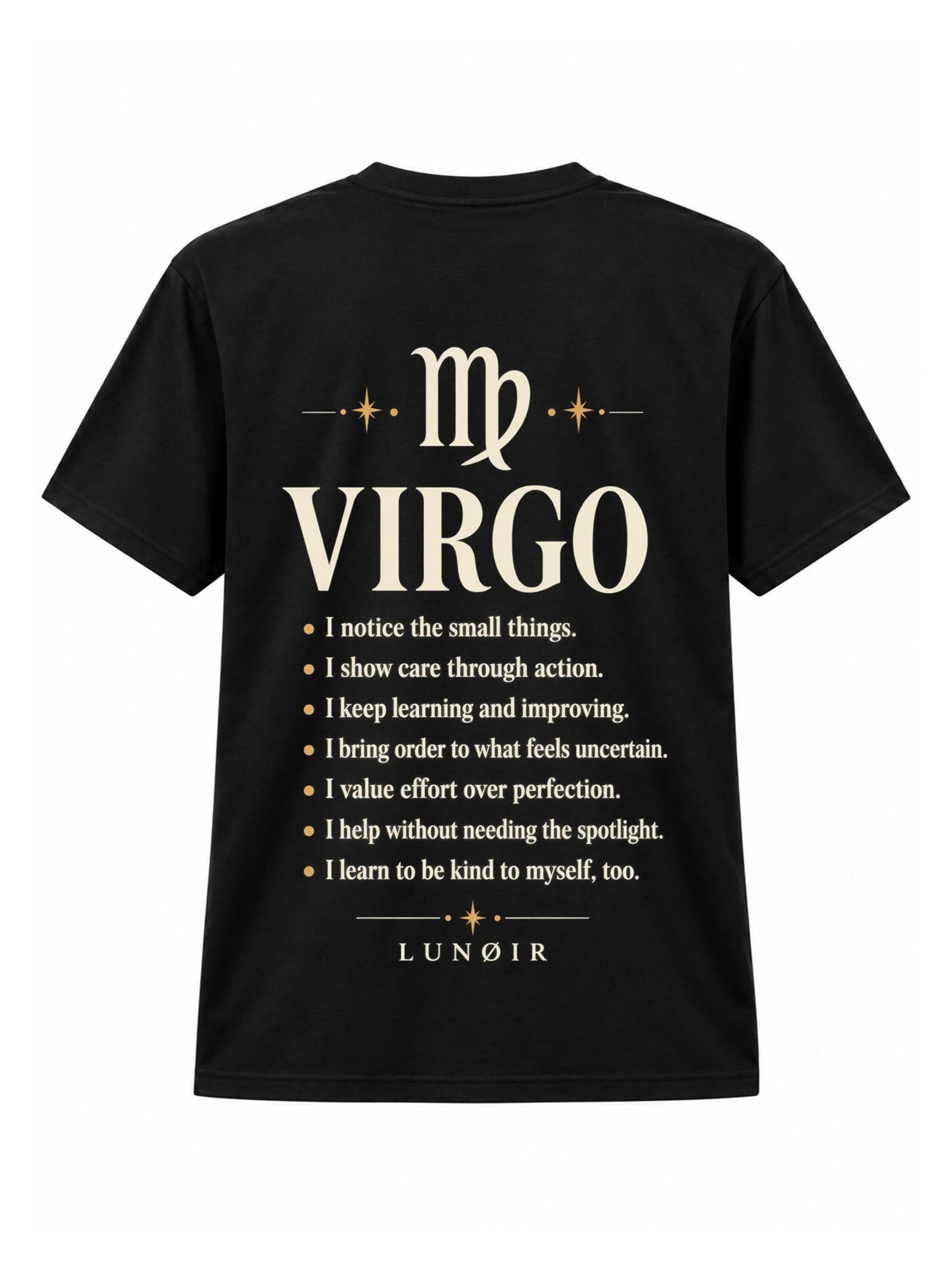 LUNØIR Studio Póló 'Zodiac - Virgo' - fekete: elől