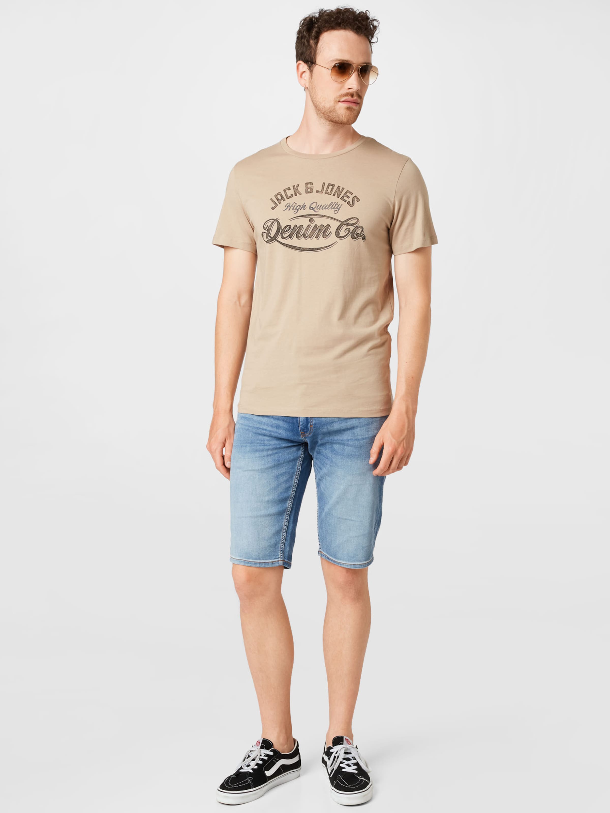 Männer Shirts JACK & JONES T-Shirt 'BLUJAMES' in Beige - IY31652