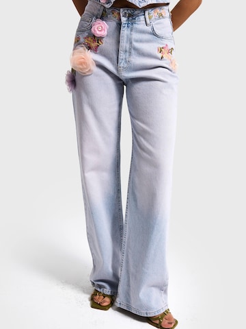 IT'S BASIC Regular Jeans 'FLORAL STRAIGHT HIGH RISE JEANS' in Blue