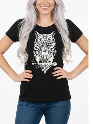 MAKAYA Shirt 'Eule auf Ast' in Black