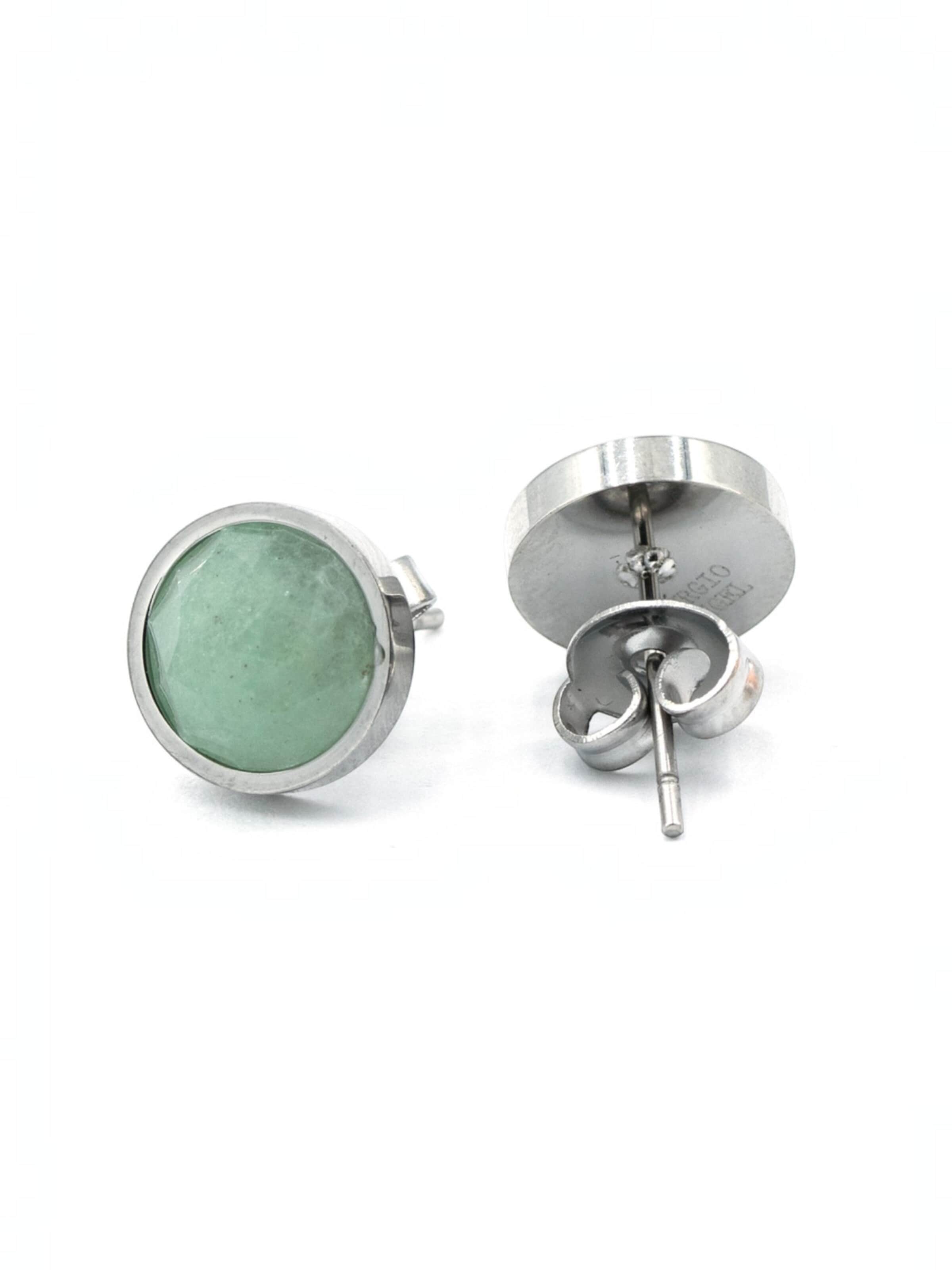 Sergio Engel Earrings 'Beach Ohrring 04 - Wasserfester Naturstein-Ohrstecker in Edelstahl' in Green: front