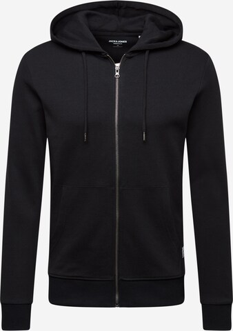 JACK & JONES Zip-Up Hoodie in Black: front