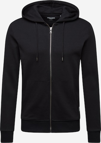 JACK & JONES - Sudadera con cremallera en negro: frente