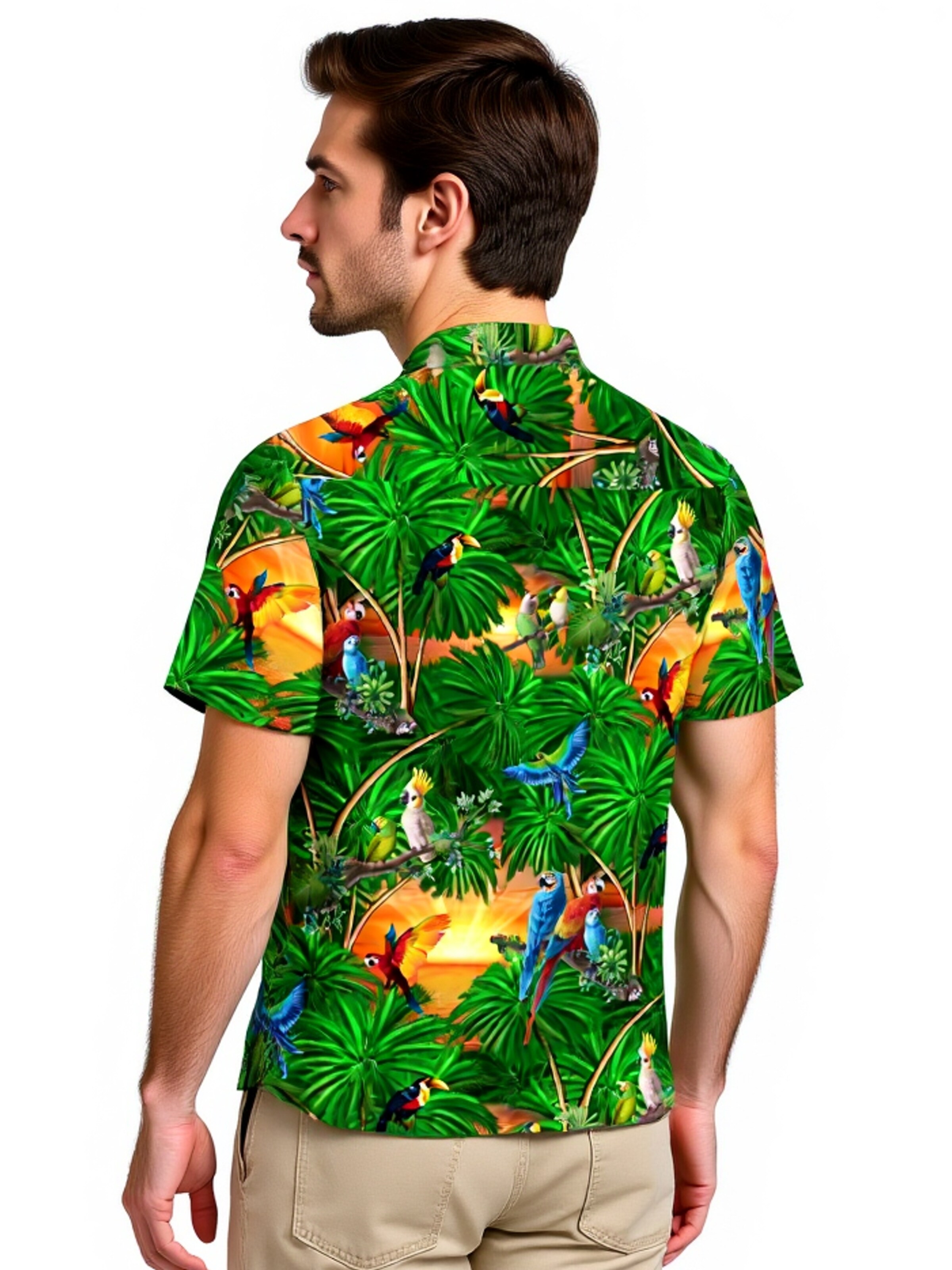 Hawaiihemdshop.de Regular fit Button Up Shirt 'Hawaiihemd "Jungle Parrots"' in Green