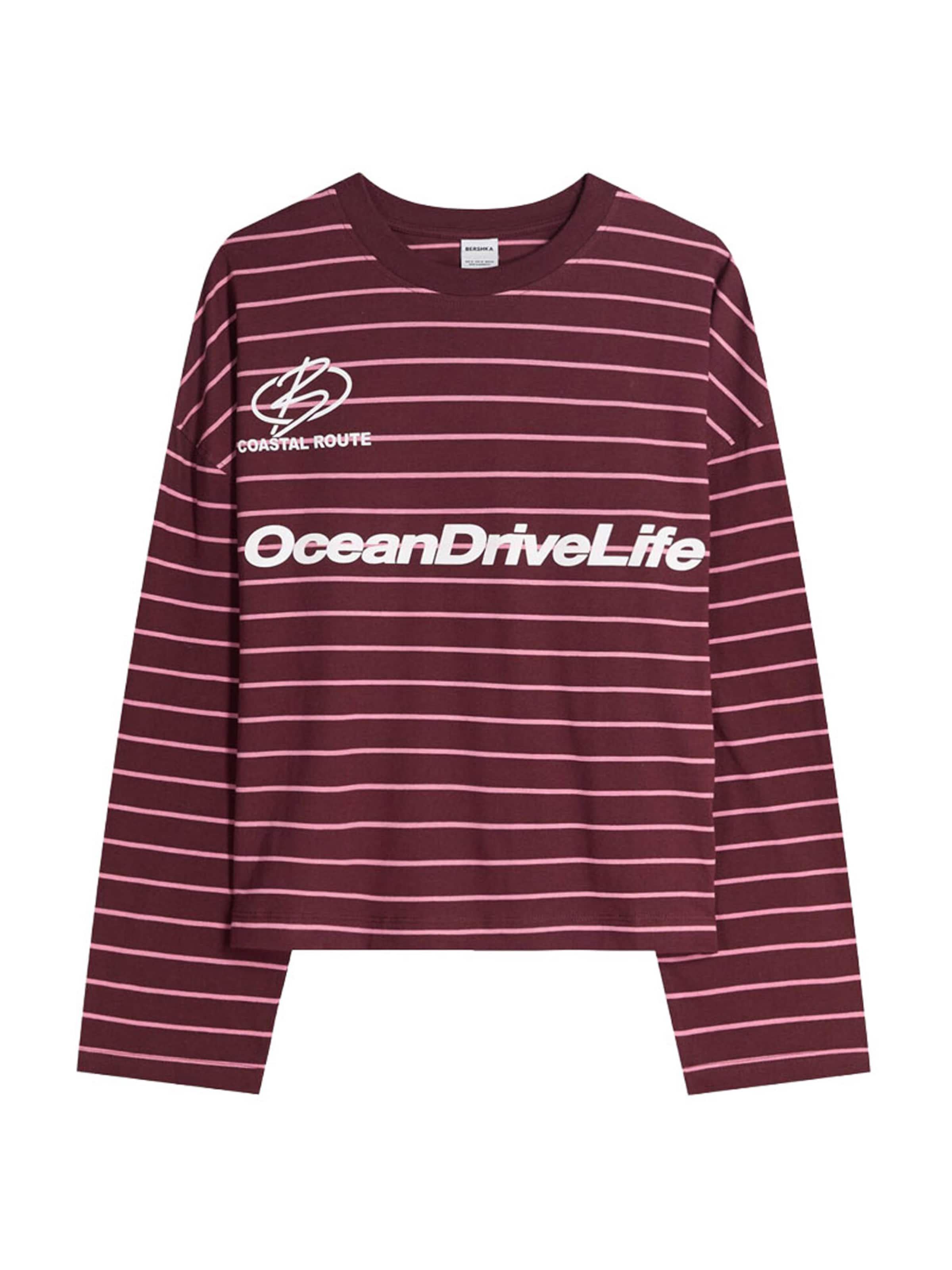 Bershka Shirt in de kleur Rosa / Bordeaux / Wit, Productweergave