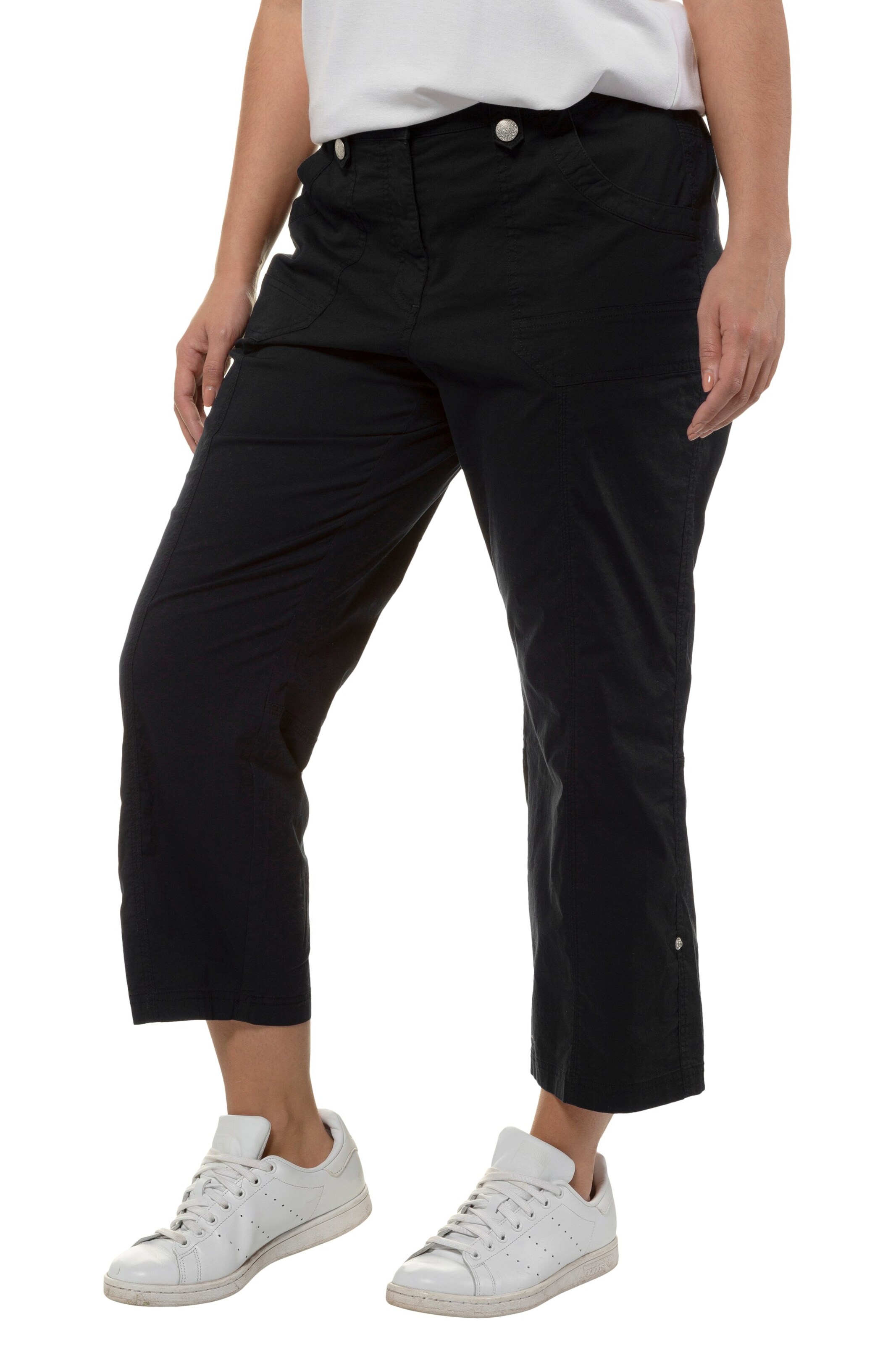 Ulla Popken Regular Cargohose in Schwarz: Vorderseite