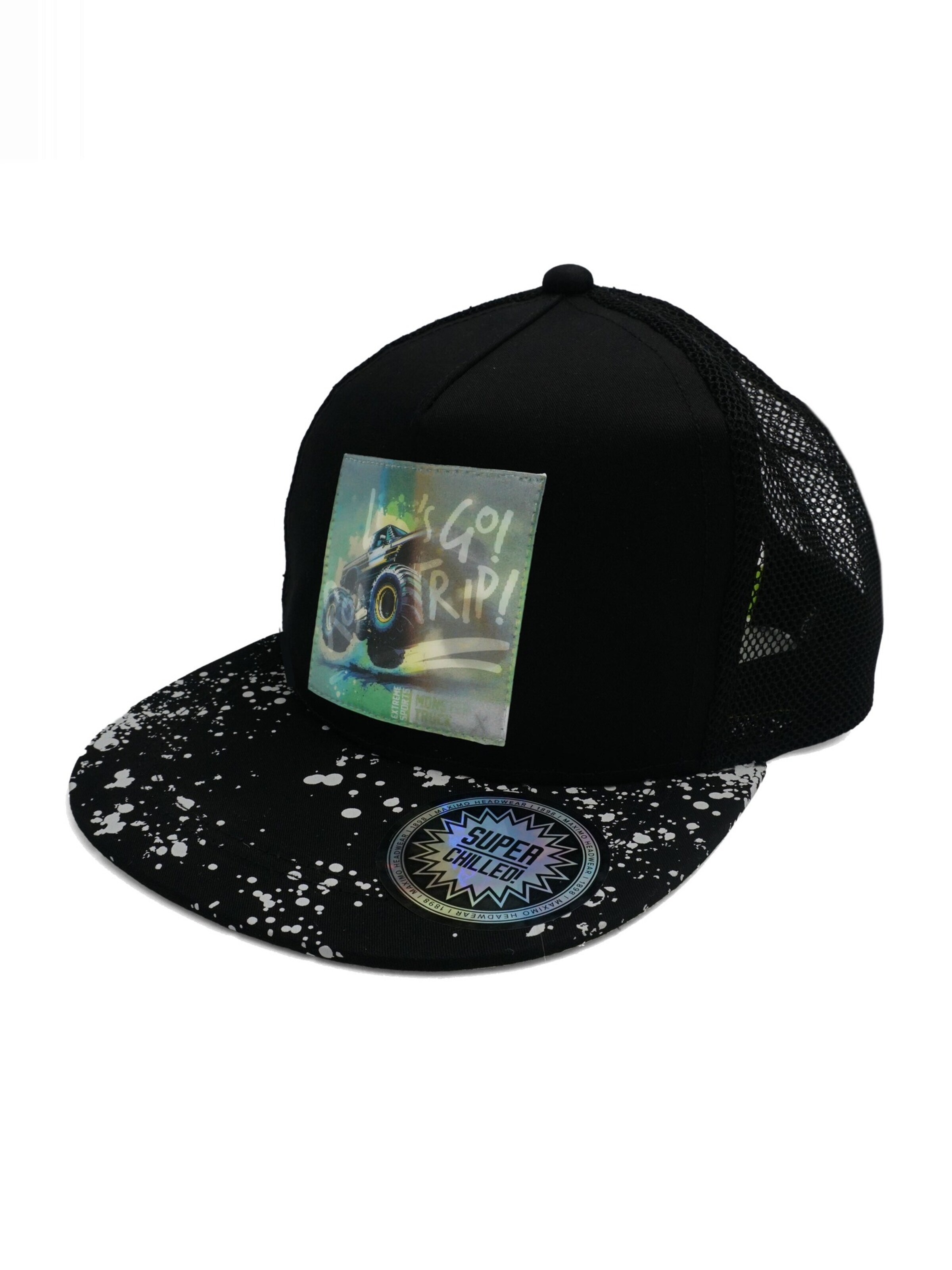 MAXIMO Hut 'KIDS BOY-Cap Monstertruck Wackelbild, snap back Verschluß'‌ in Schwarz: Vorderseite