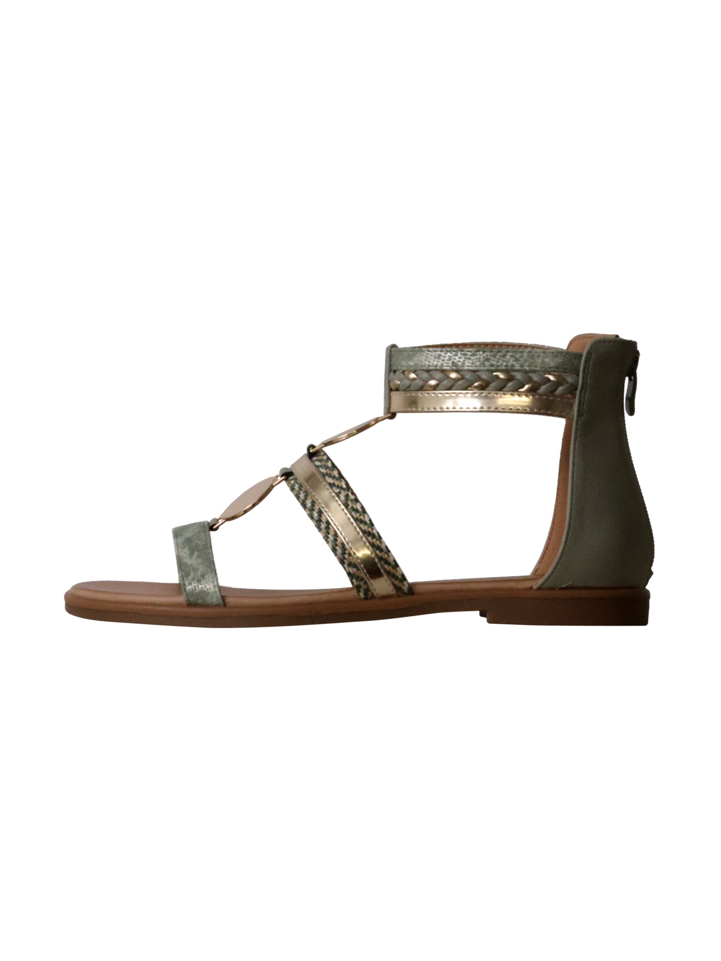 Sixth Sense Sandaal 'Flache Sandalen mit Reißverschluss' in Groen: voorkant