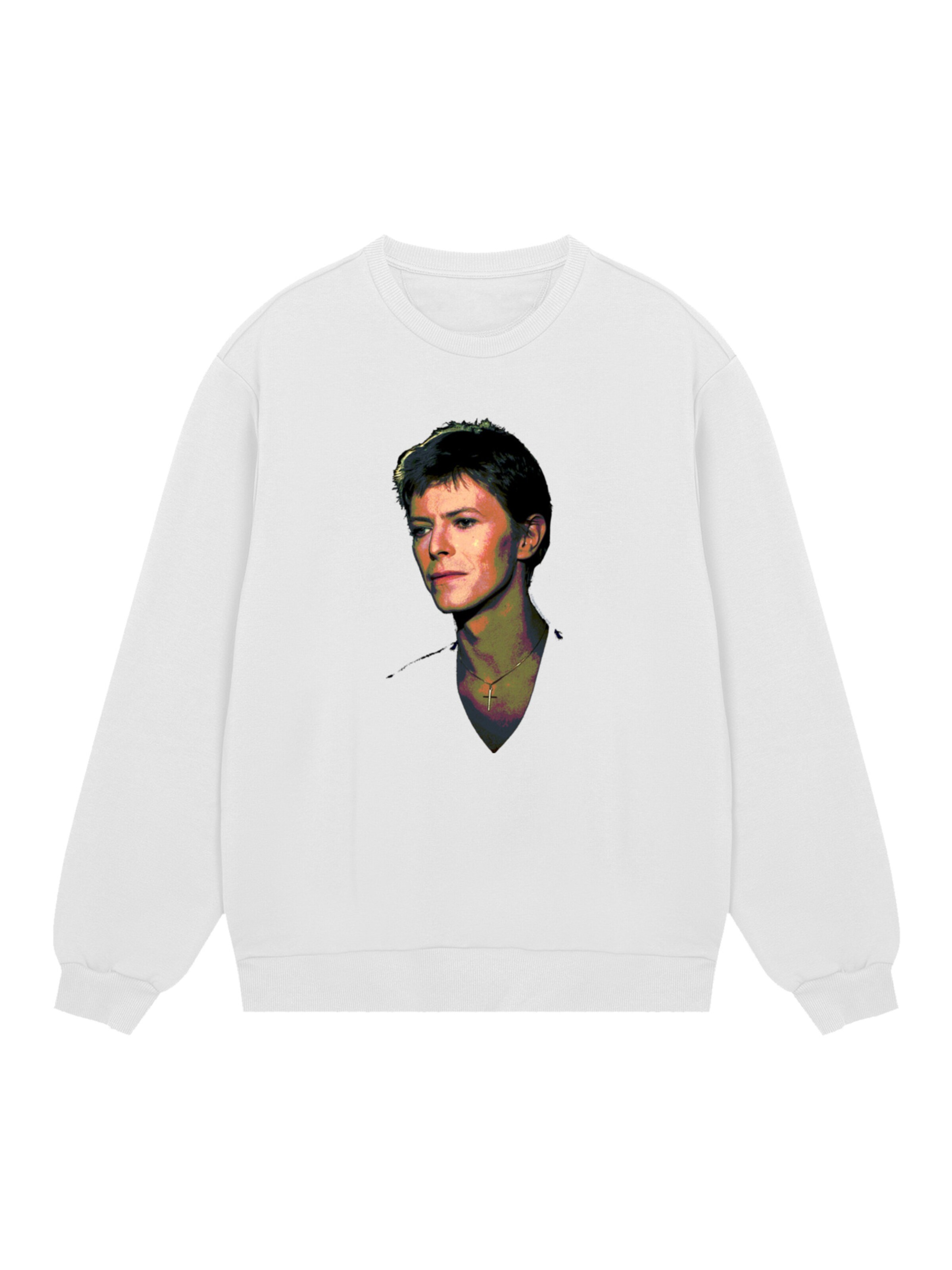 Sweat-shirt 'TV Times Pop Star David Bowie 1977' F4NT4STIC en blanc : devant