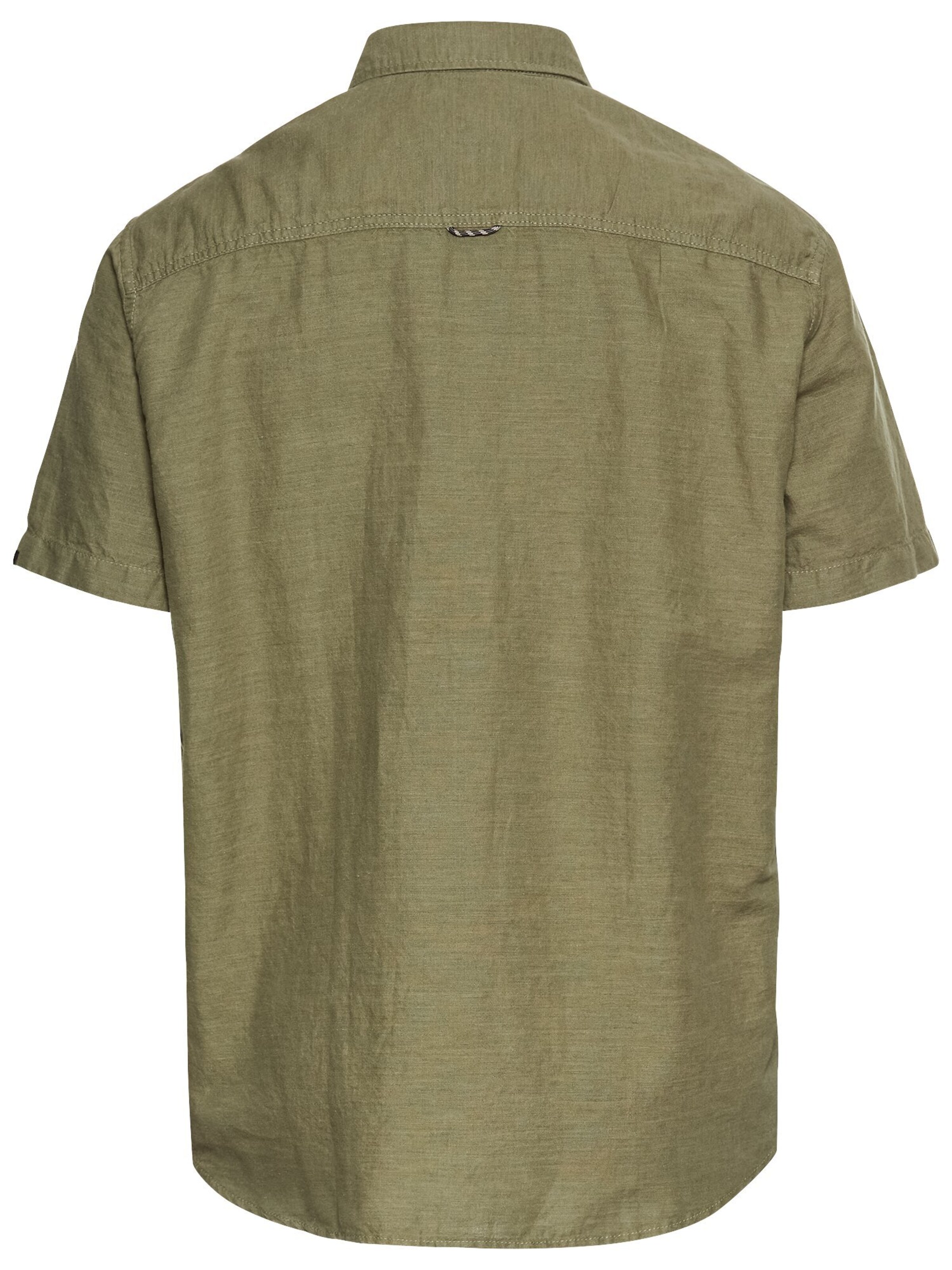 CAMEL ACTIVE Regular Fit Kurzarmhemd aus einem Baumwoll-Leinenmix in Grün
