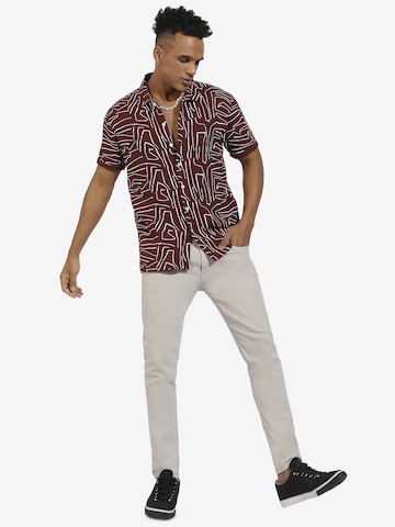 Campus Sutra Comfort fit Button Up Shirt 'Archer' in Red