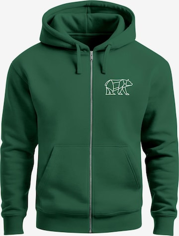 Neverless Zip-Up Hoodie 'Bär Lineart Polygon' in Green: front
