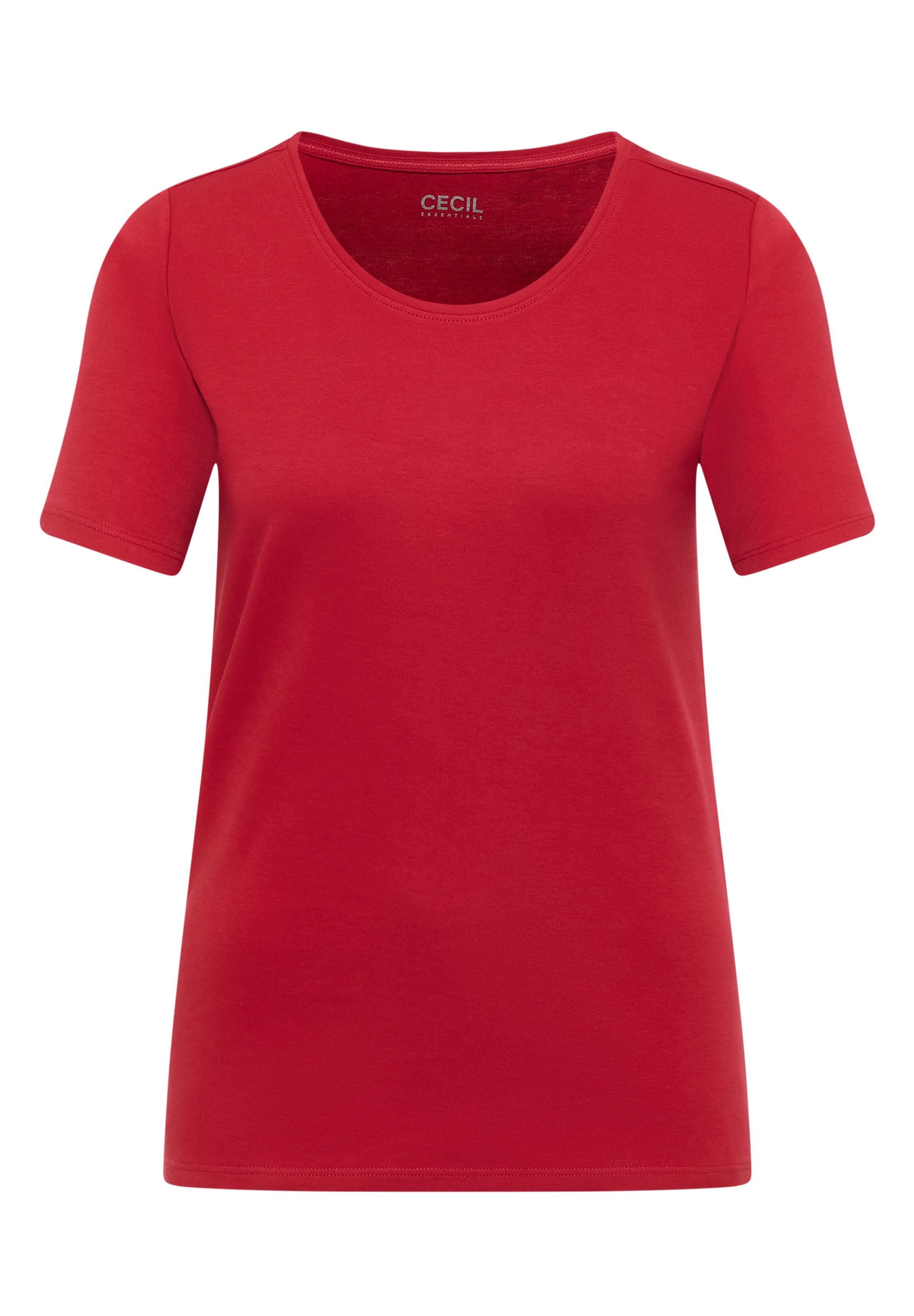 CECIL Basic T-Shirt mit Rundhals in Unifarbe in Rot: Vorderseite