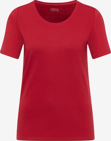 CECIL Basic T-Shirt mit Rundhals in Unifarbe in Rot: Vorderseite