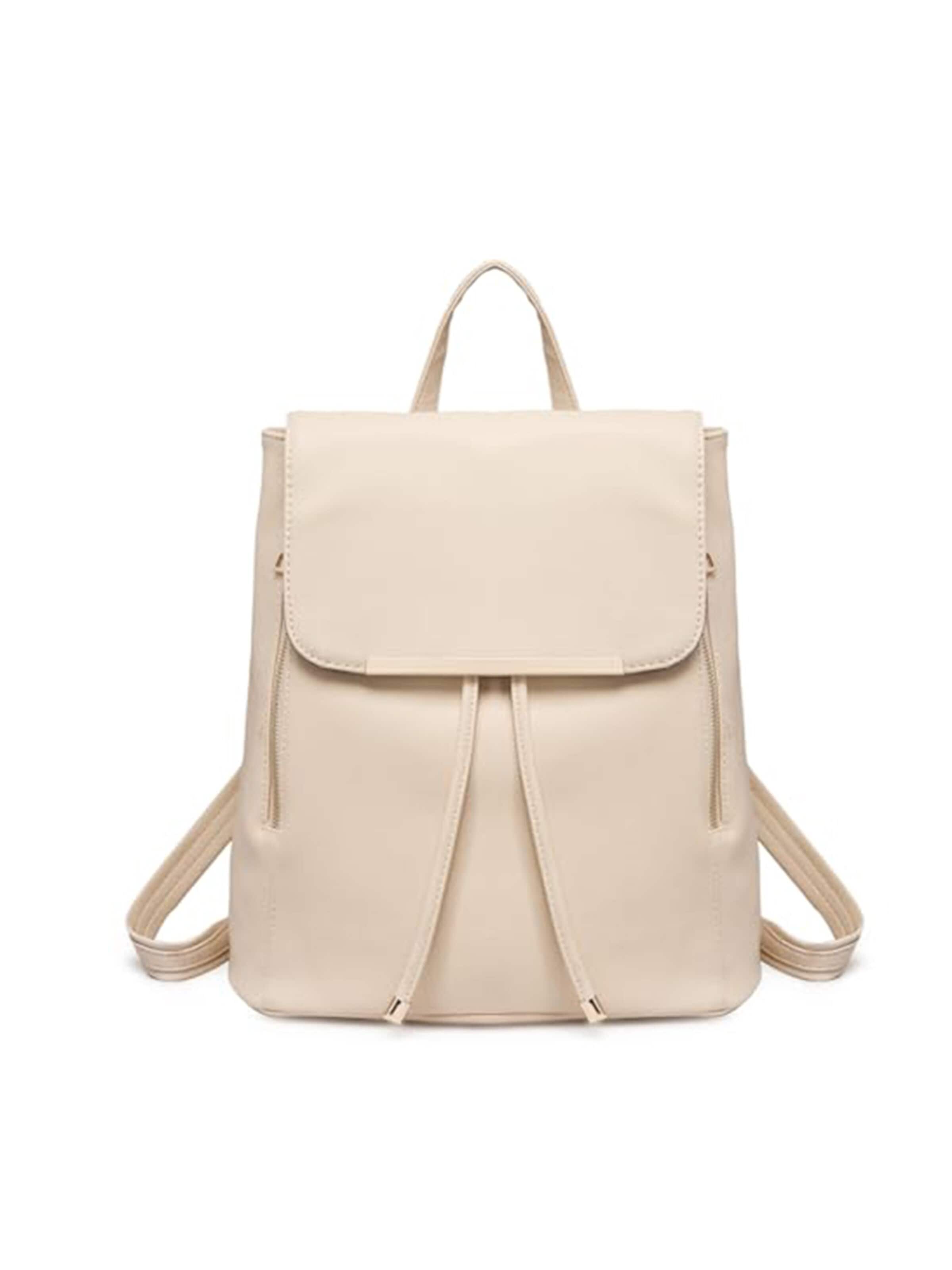 Miss Lulu Rucksack 'Miss Lulu Damen Rucksack aus Synthetikkautschuk mit glatten gleichmäßigen Nähten, Wattierter Polyester-Futter, Maße 29×15×35 cm, verstellbarer Tragegurt, nutzbar als Rucksack oder Umhängetasche, viele Fächer für iPad Buch Regenschirm, ideal für  in Beige: Vorderseite
