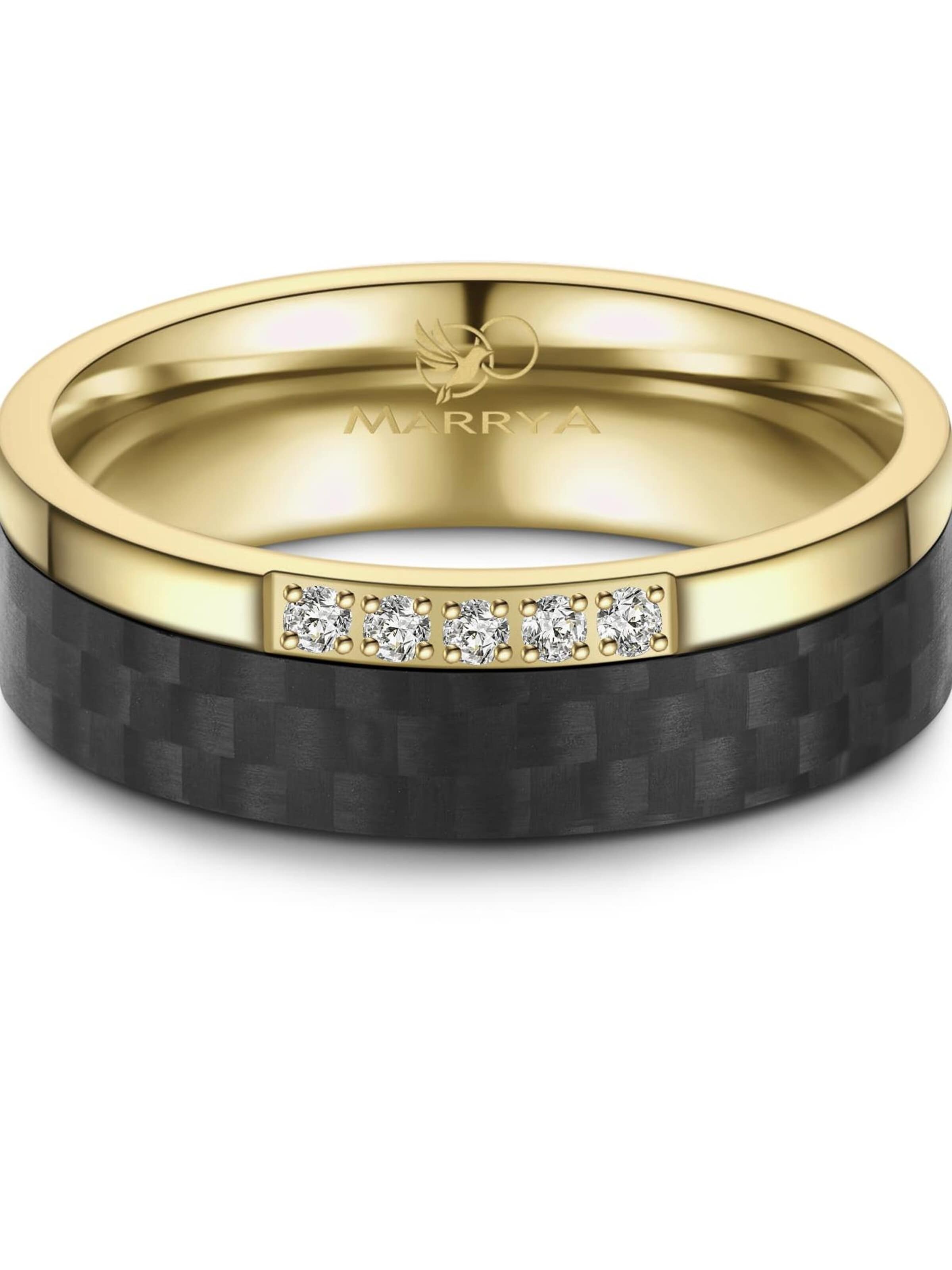 MARRYA Ring 'MARRYA ES-24 Ehering aus Edelstahl - Gold plattiert mit Carbon' i svart