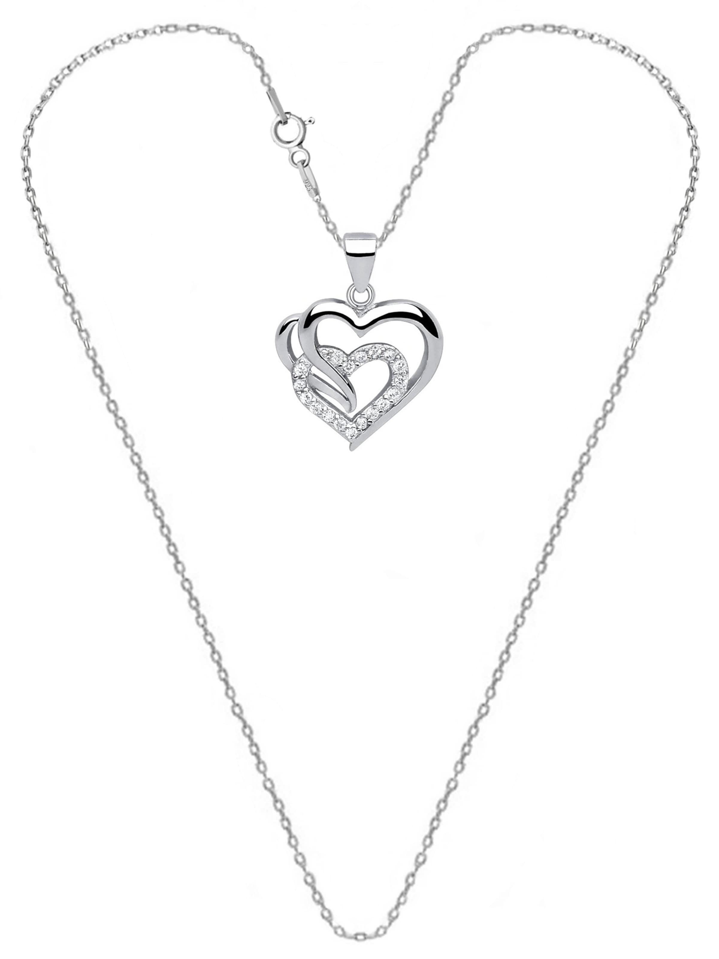 Goldene Hufeisen Kette 'Zwei Herzen - eine Liebe'‌‌‌‌‌‌ in Silber: Vorderseite