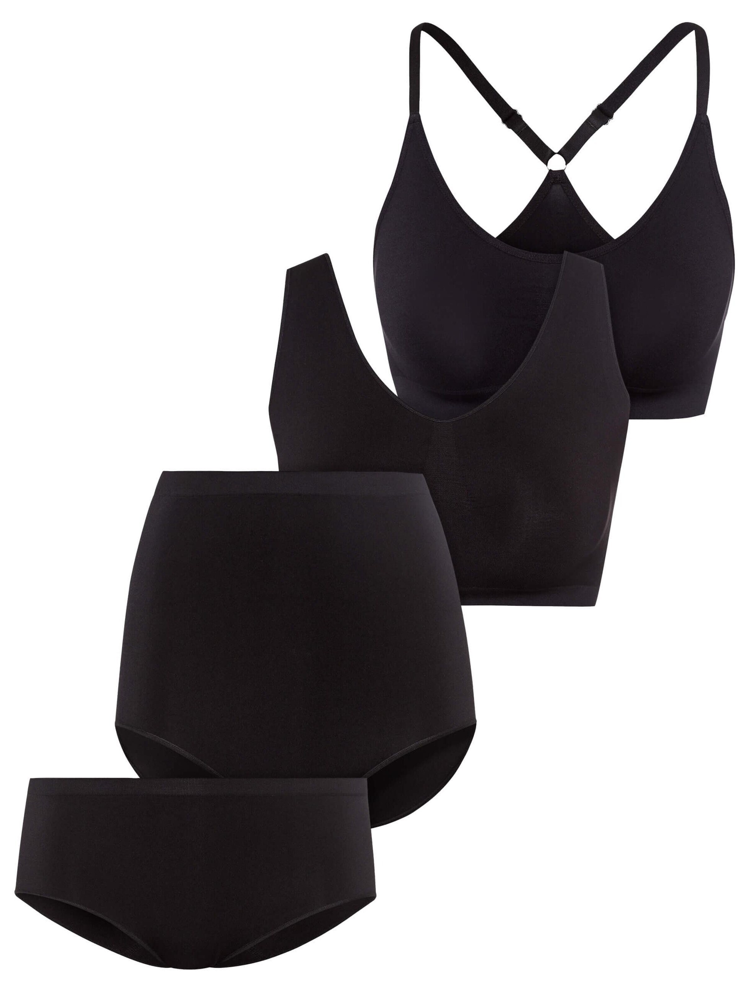 BeeDees Classic Underwear Sets 'Geschenkset Comfee Pure mit Crop Top, Bralette, Taillenslip & Panty' in Black: front