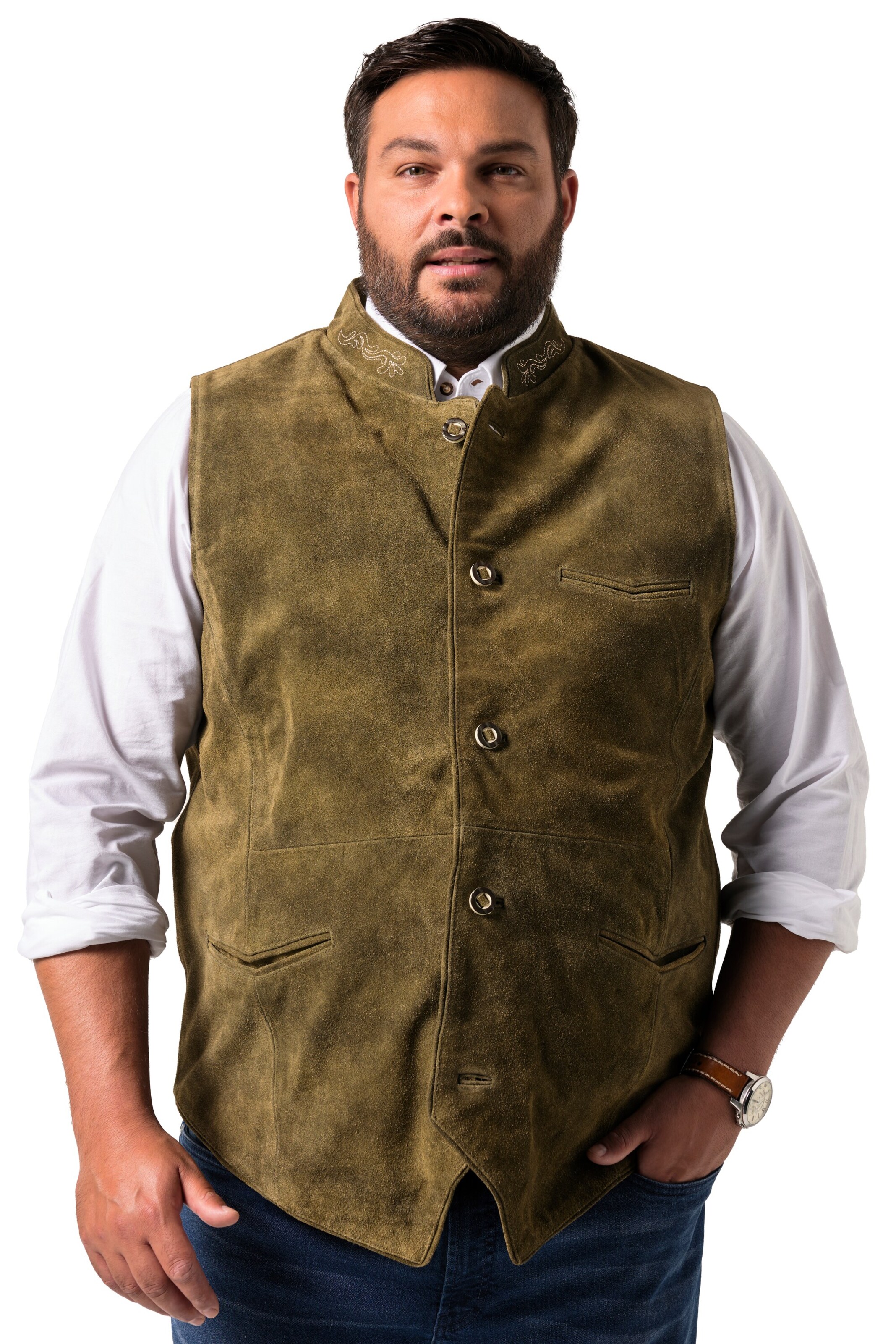 Men Plus Bodywarmer in Bruin: voorkant