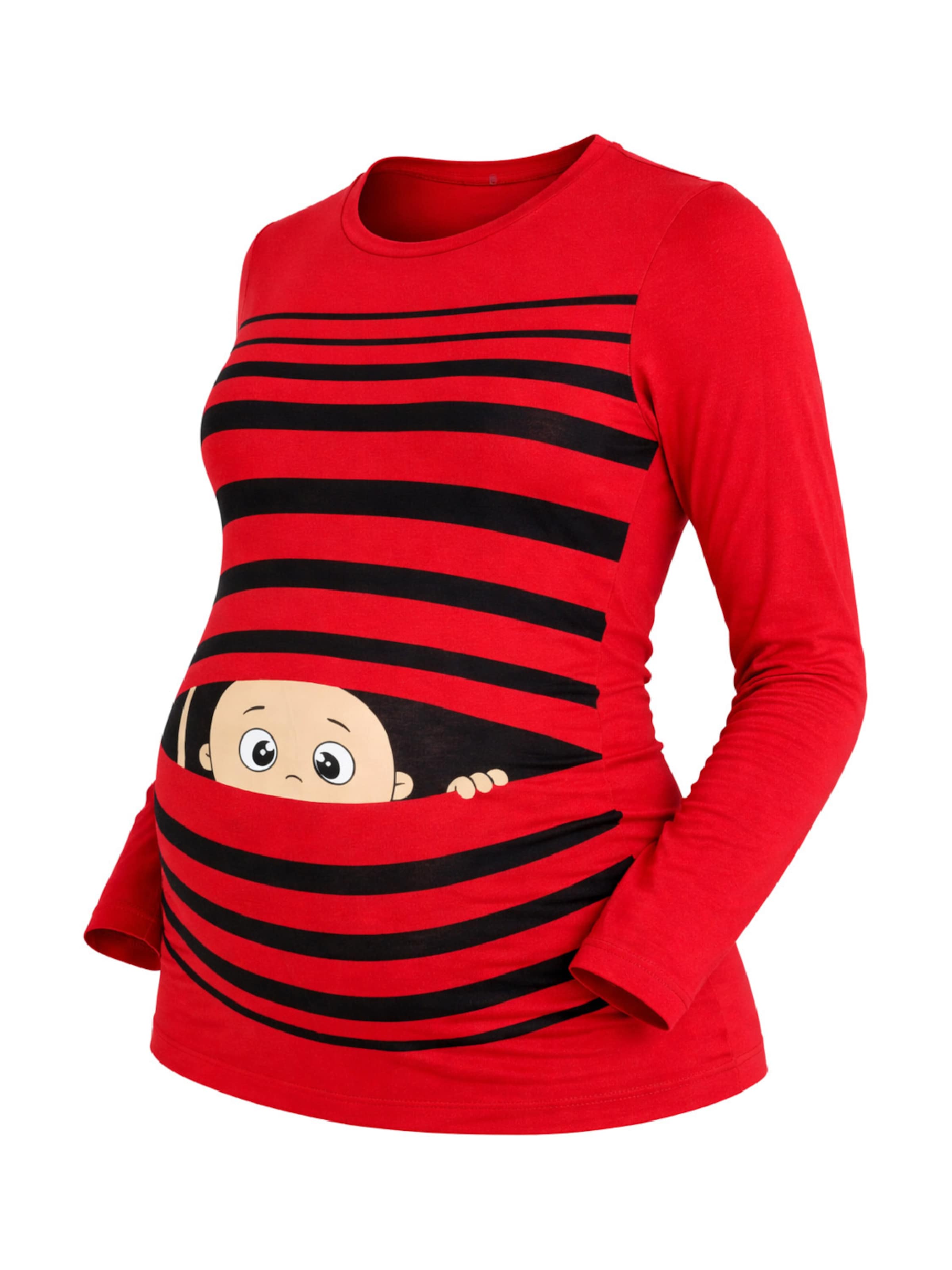 M.M.C. Shirt 'Guck Guck Umstandslangarmshirt' in Red: front