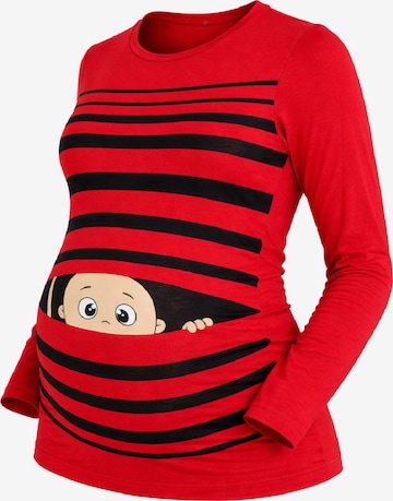 M.M.C. Shirt 'Guck Guck Umstandslangarmshirt' in Red: front