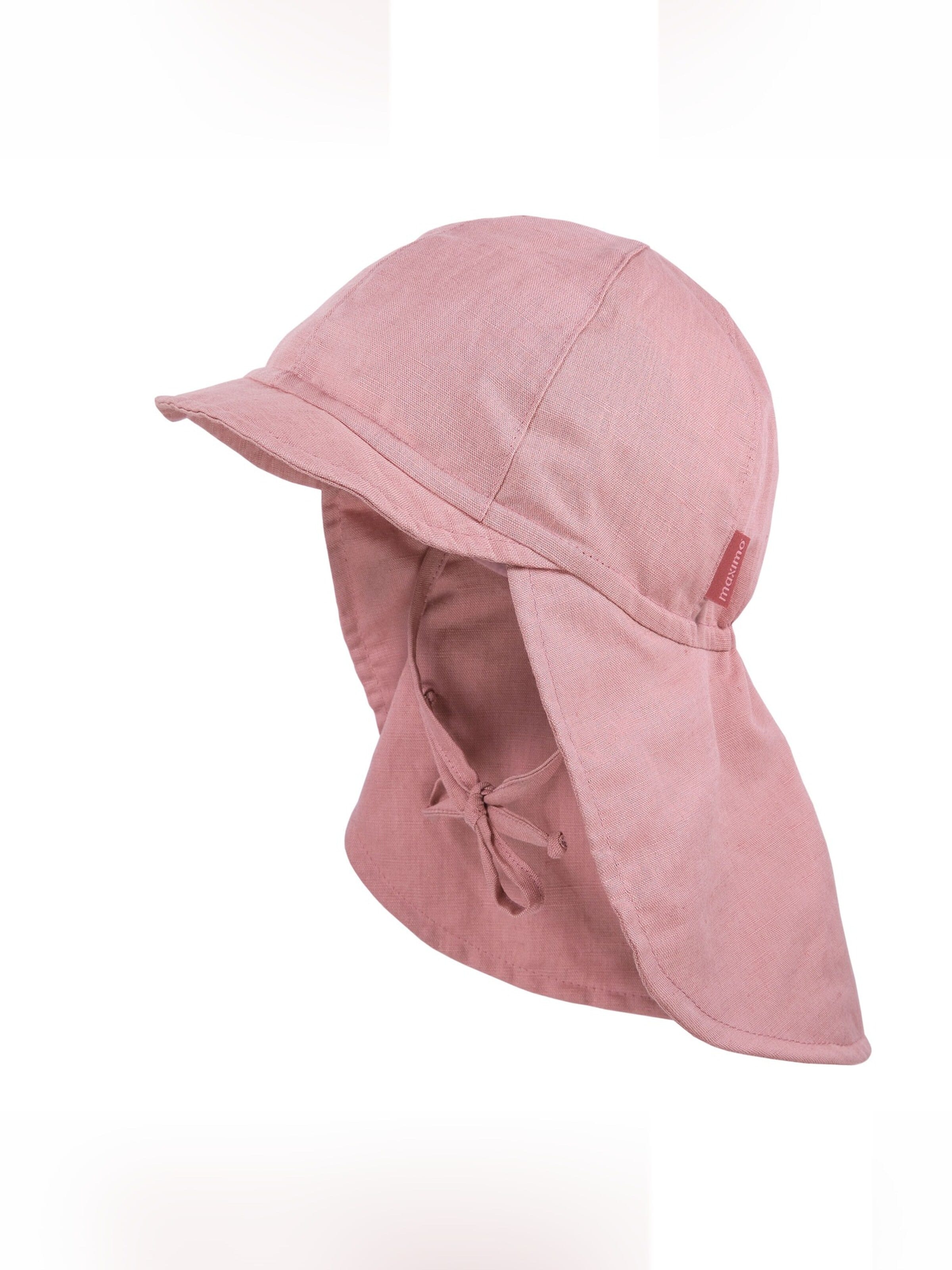 MAXIMO Mütze 'GOTS MINI-Nackenschutzmütze uni, Leinenoptik, Bindeband, Futter'‌ in Pink: Vorderseite