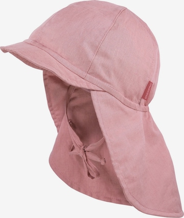 MAXIMO Beanie 'GOTS MINI-Nackenschutzmütze uni, Leinenoptik, Bindeband, Futter' in Pink: front