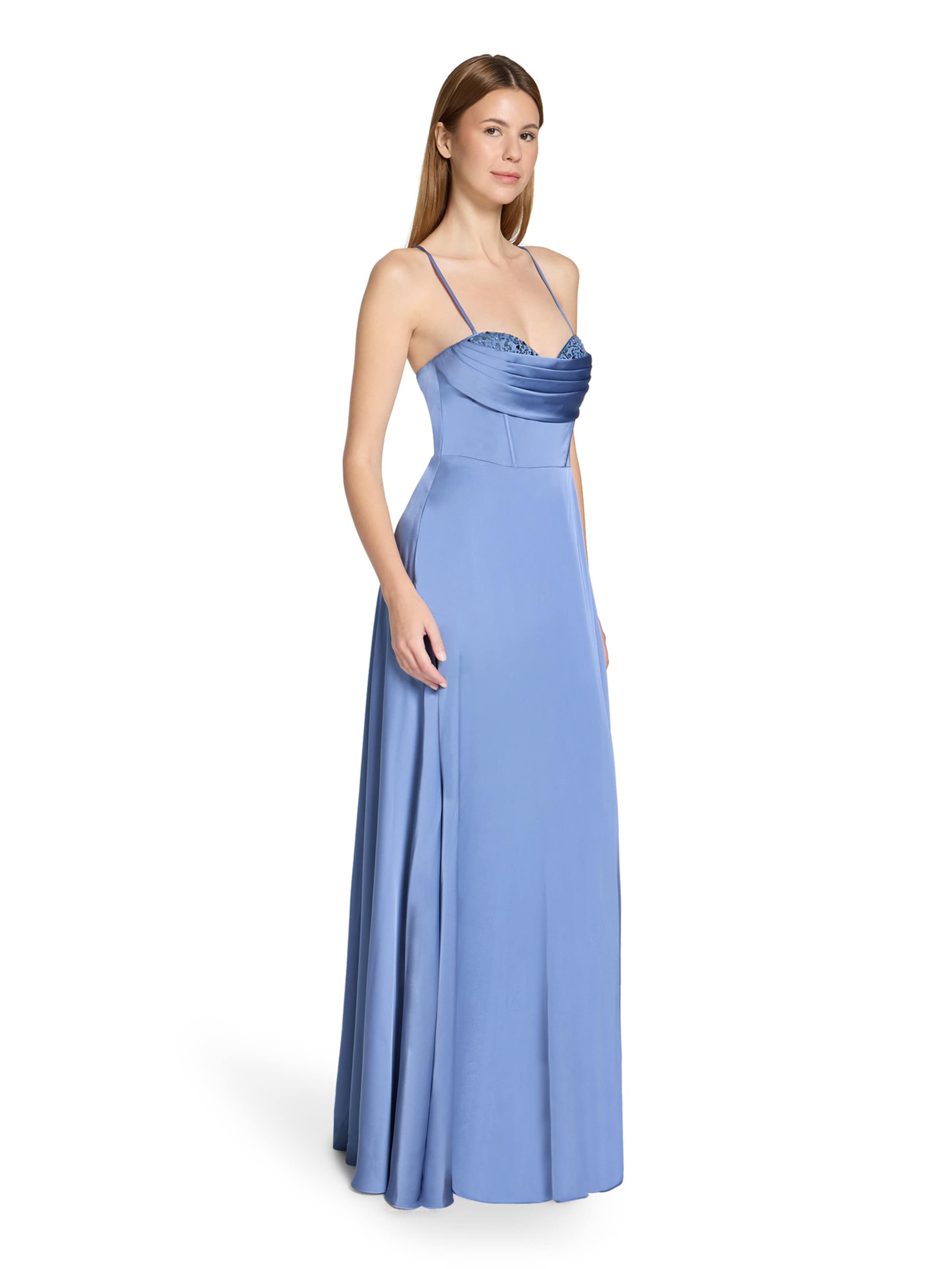 Vera Mont Abendkleid mit Wasserfallausschnitt in Blau