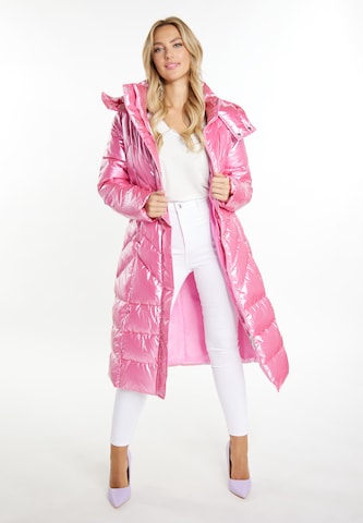 Cappotto invernale di faina in rosa: frontale