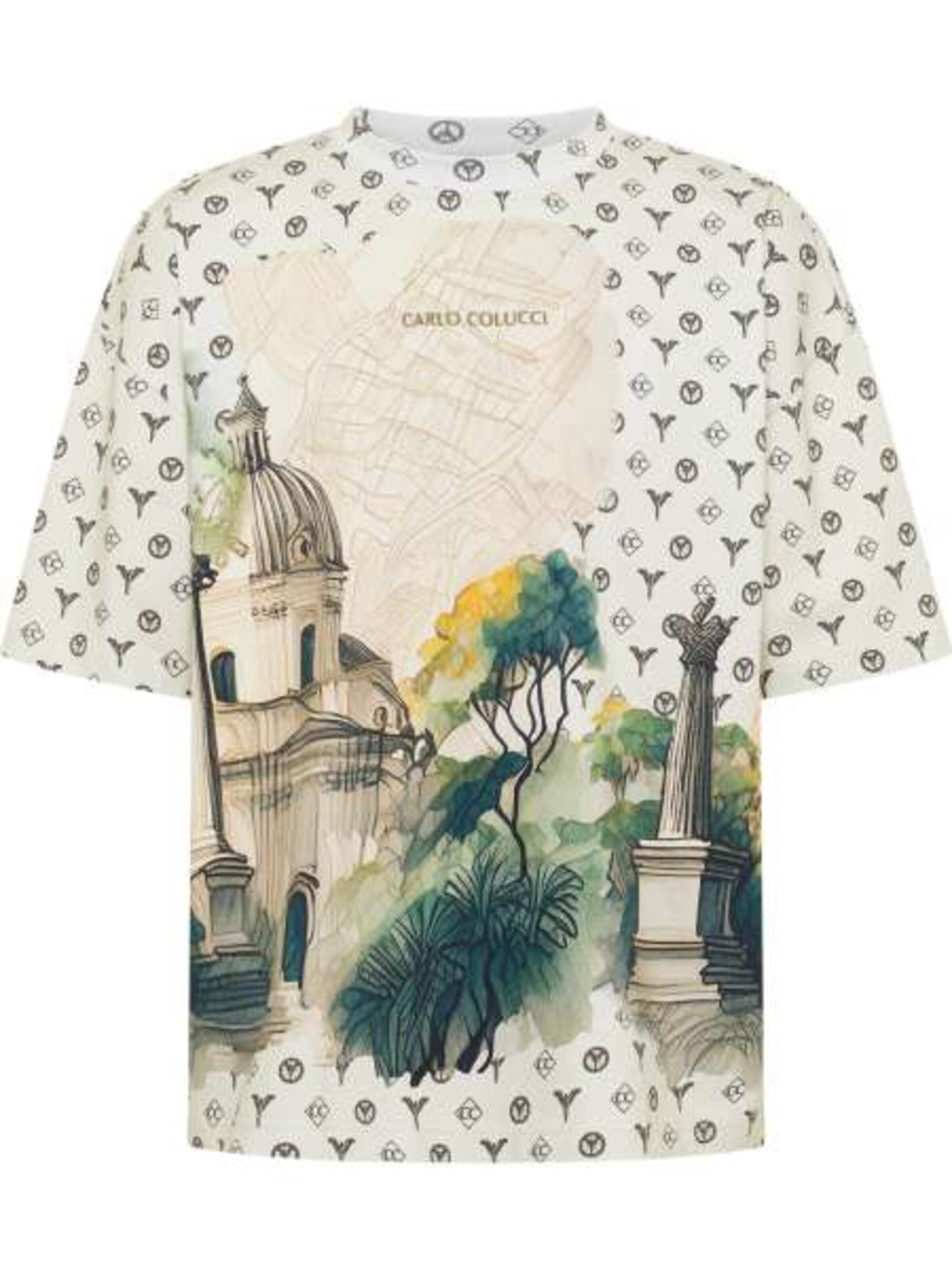 Carlo Colucci T-Shirt 'Emmerich' en beige / jaune / vert / blanc, Vue avec produit