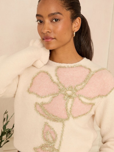 Pulover pe S love & roses pe culoarea pielii / auriu / roșu pastel, Vizualizare produs