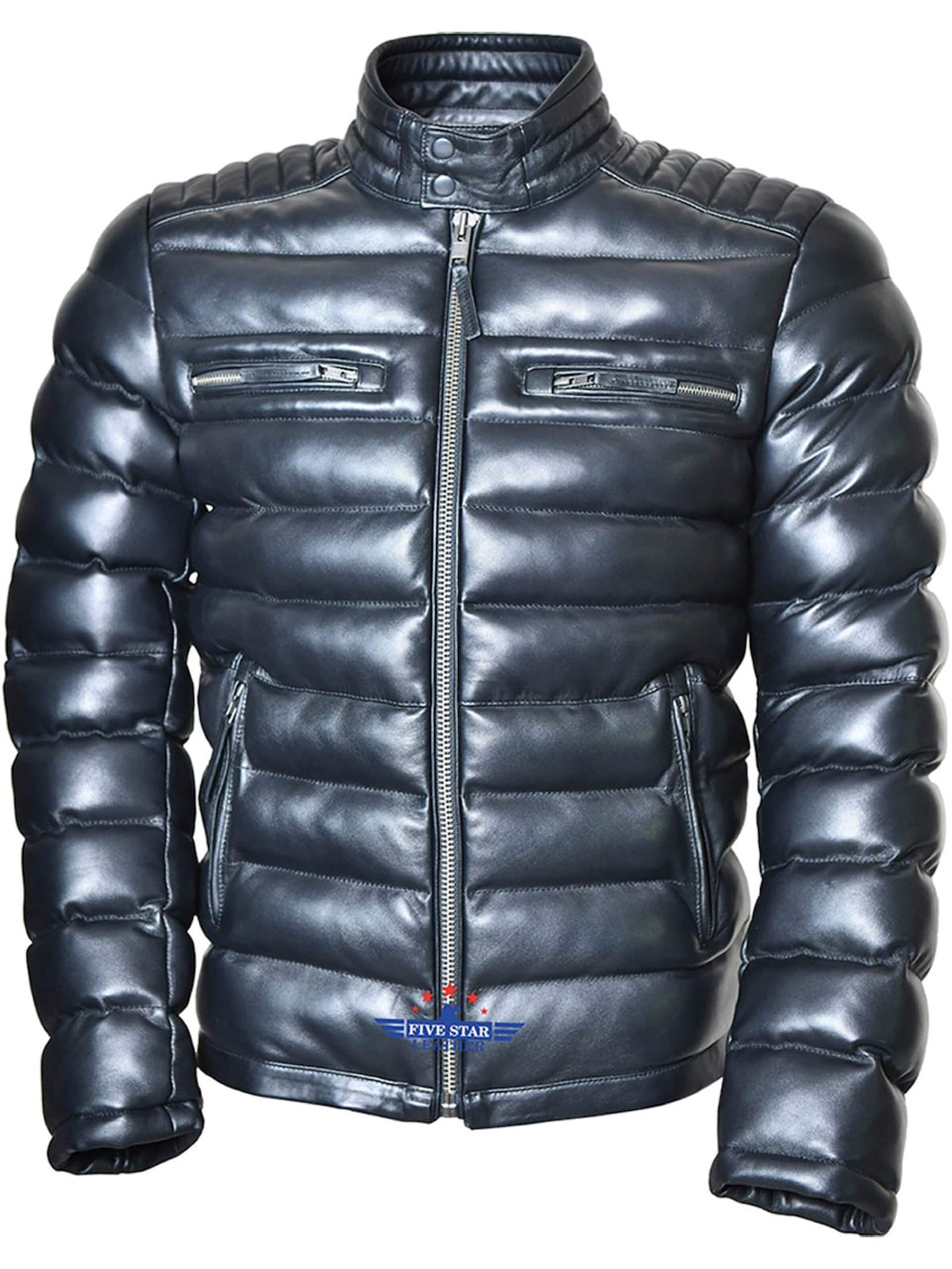 BAALLO Winterjacke 'Men's Quilted Genuine Leather Puffer Jacket'‌‌‌‌ in Schwarz: Vorderseite