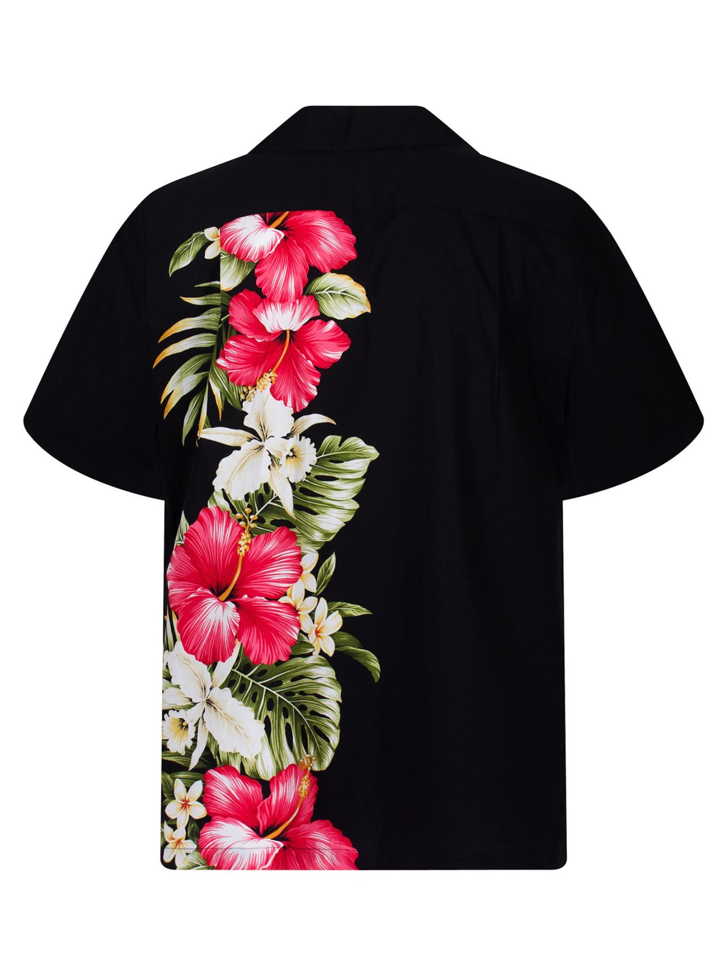 KY's Regular fit Button Up Shirt 'Hibiskus Allover' in Black